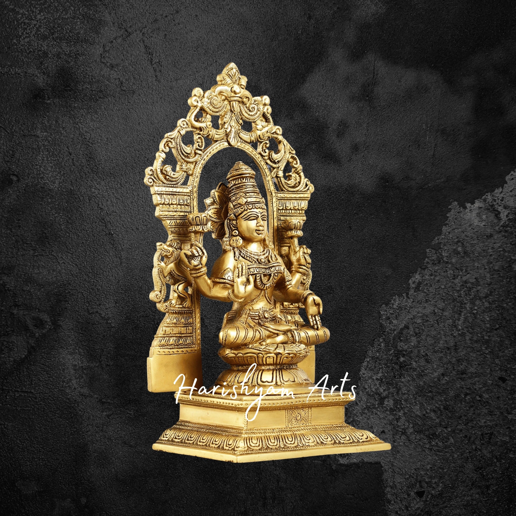 12" Superfine Brass Goddess Lakshmi Idol with Ornate Frame Design