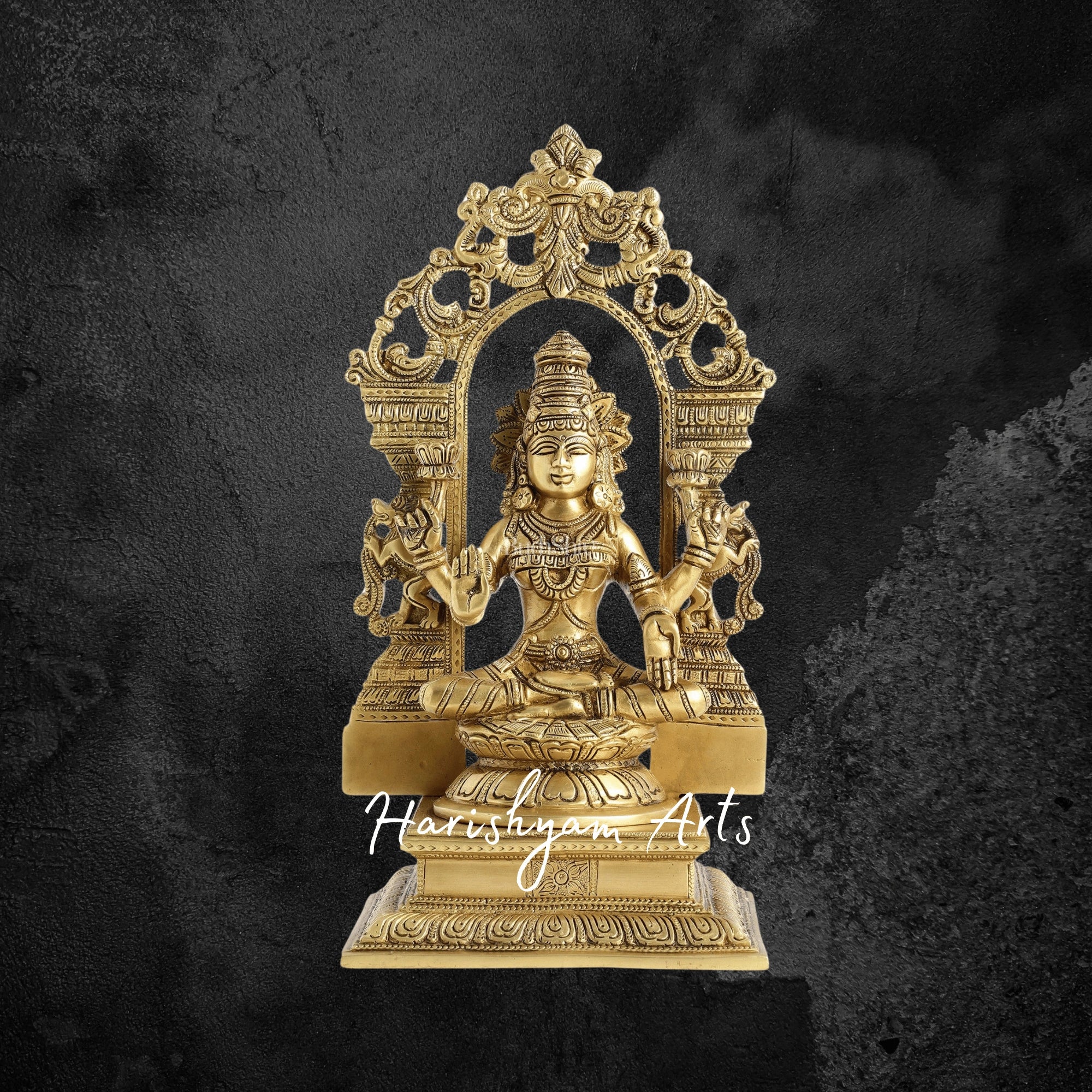12" Superfine Brass Goddess Lakshmi Idol with Ornate Frame Design
