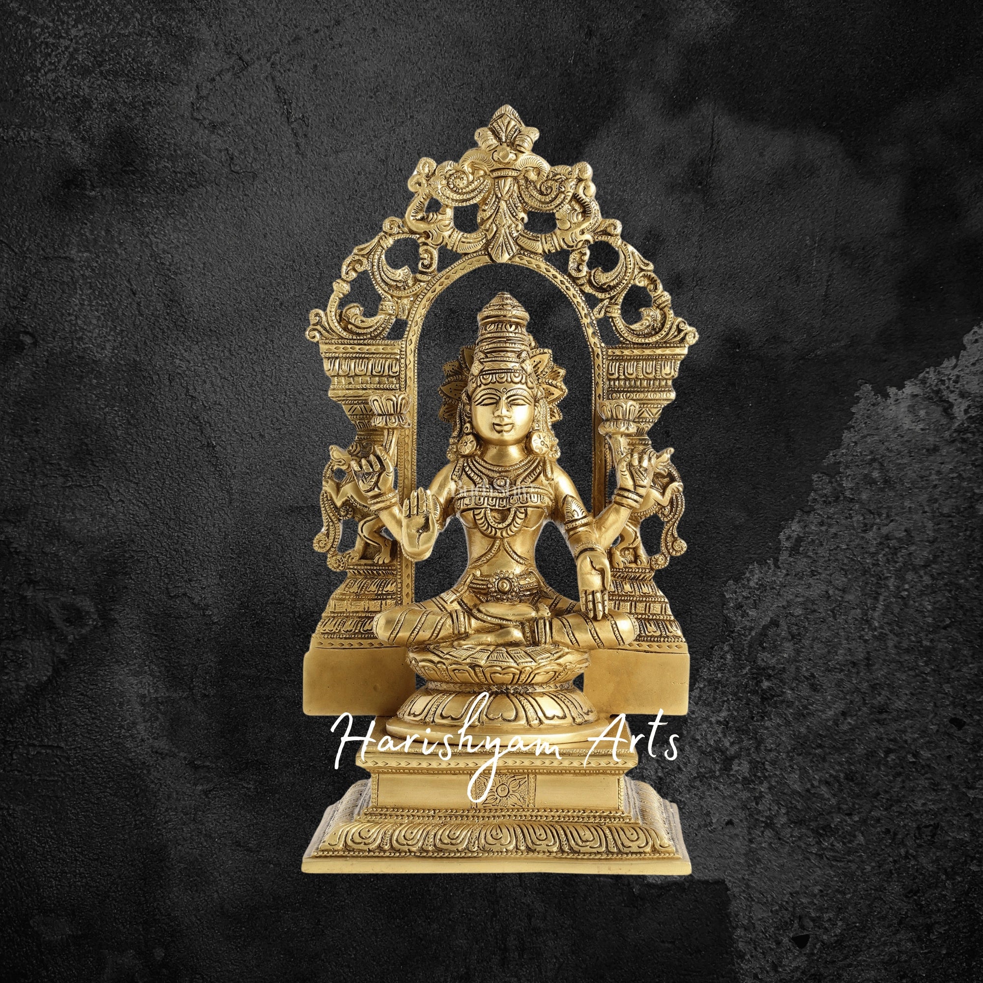 12" Superfine Brass Goddess Lakshmi Idol with Ornate Frame Design