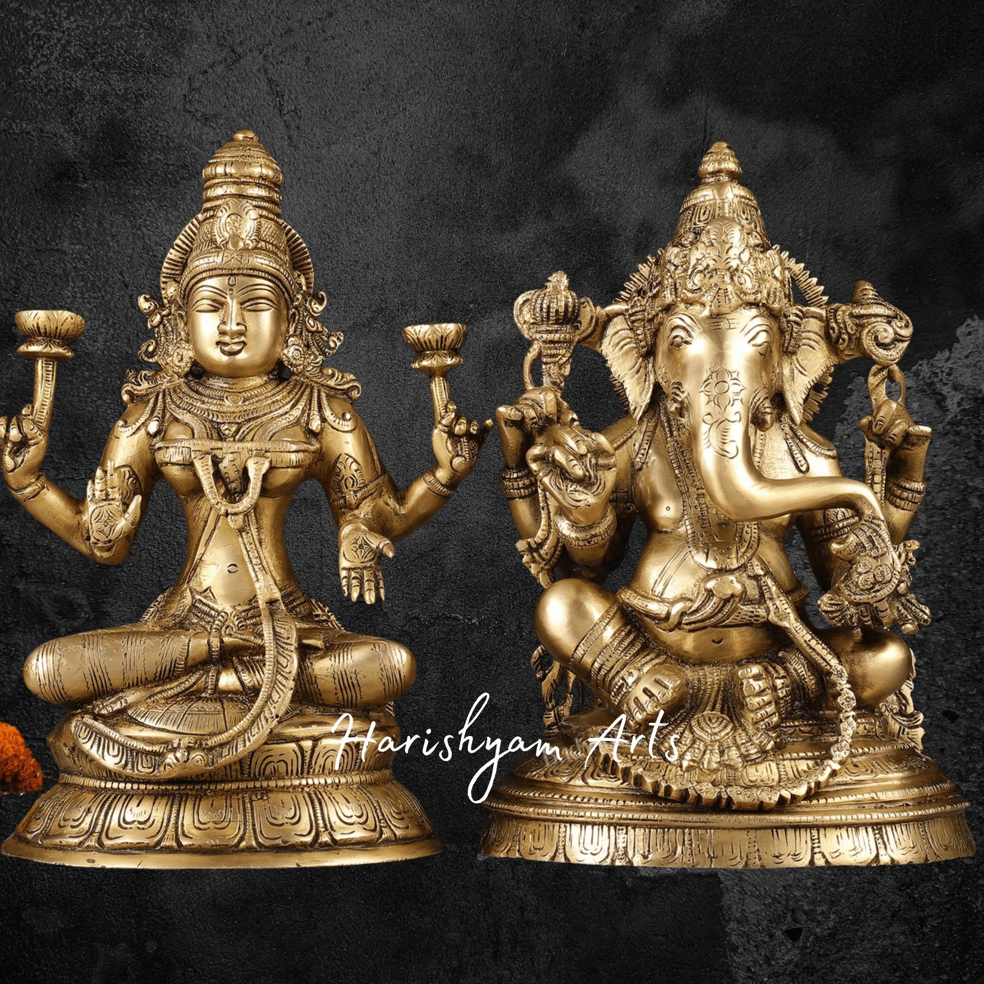 10" Brass Laxmi Ganesh Idol for Gift and Festive Occasions