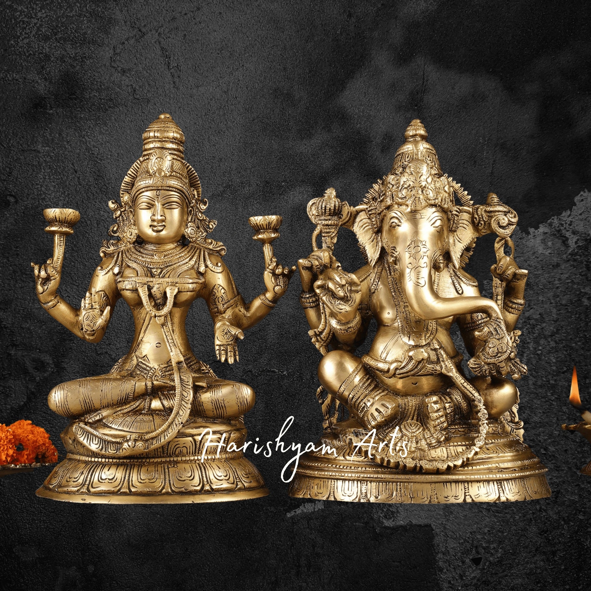 10" Brass Laxmi Ganesh Idol for Gift and Festive Occasions