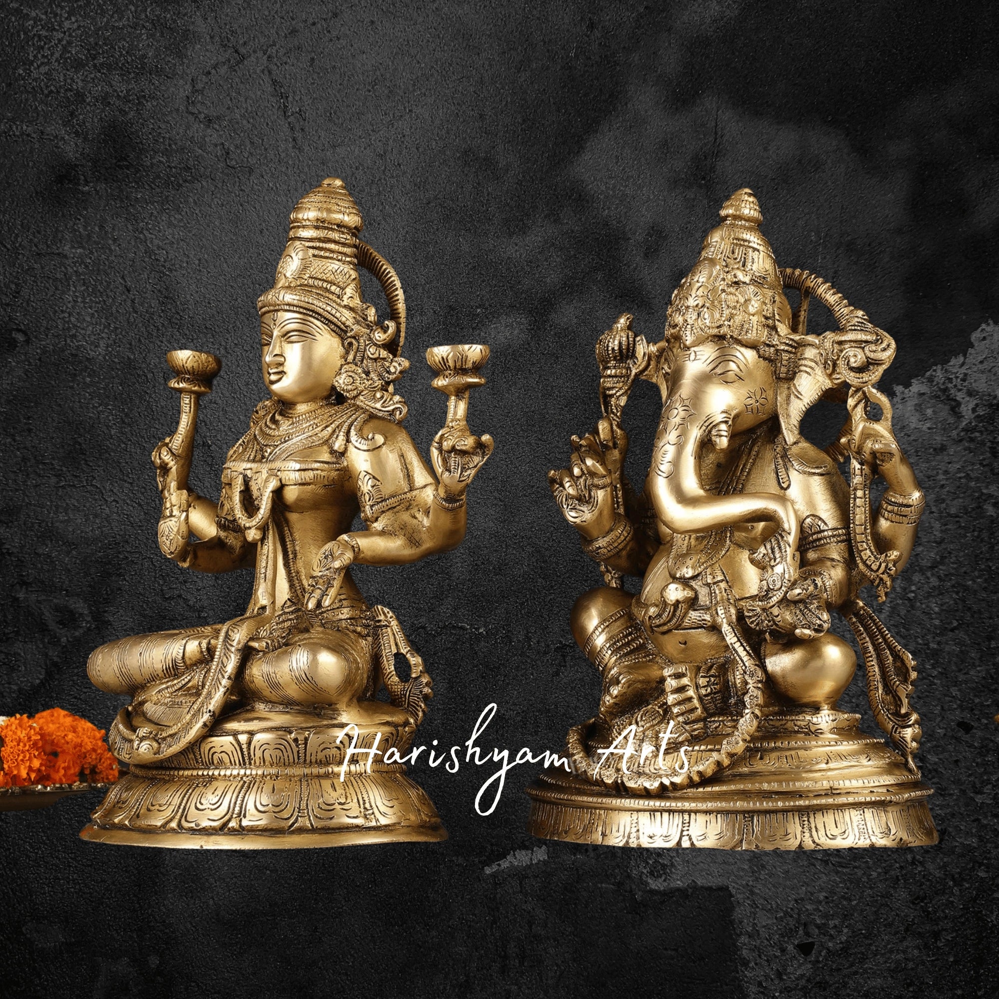 10" Brass Laxmi Ganesh Idol for Gift and Festive Occasions5