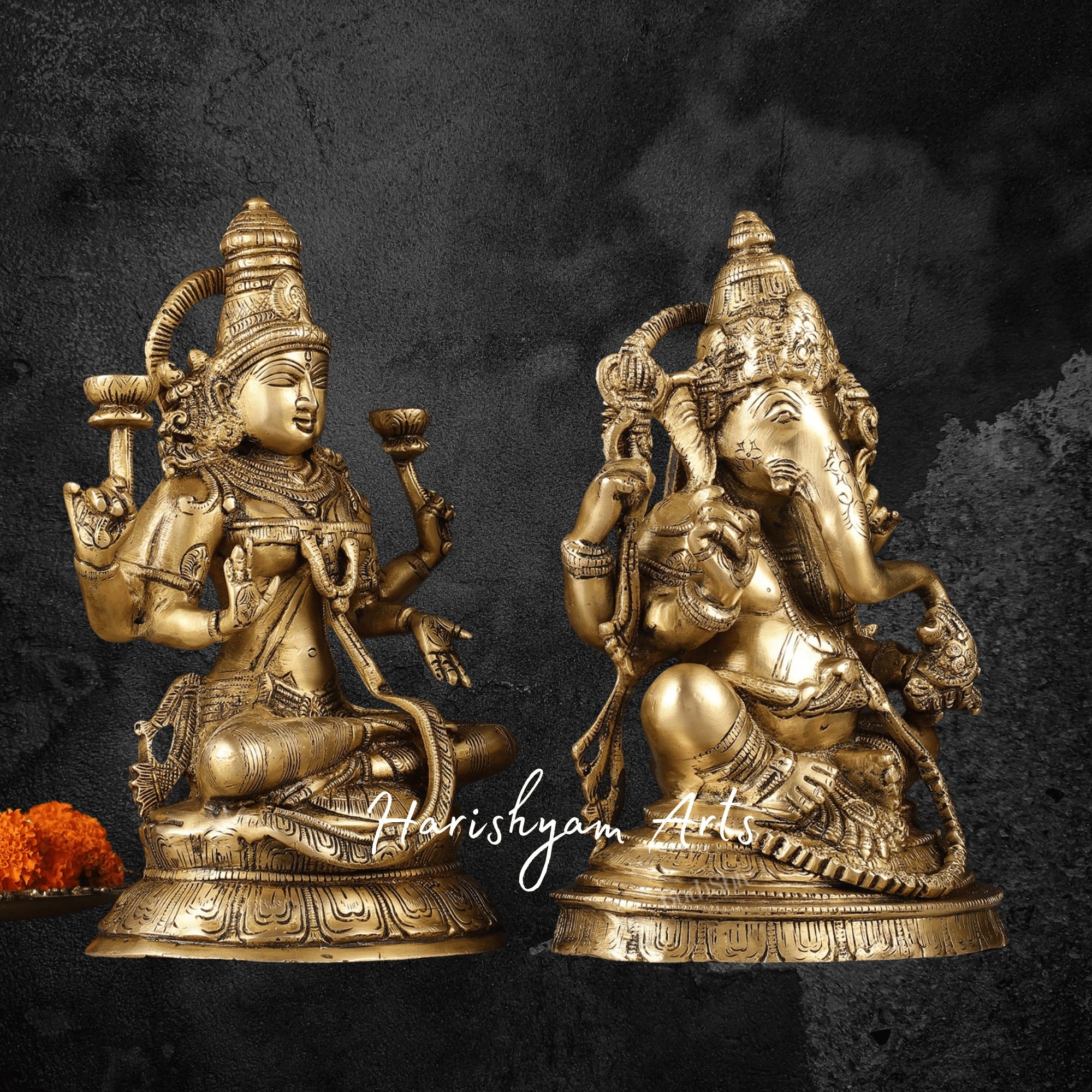 10" Brass Laxmi Ganesh Idol for Gift and Festive Occasions7