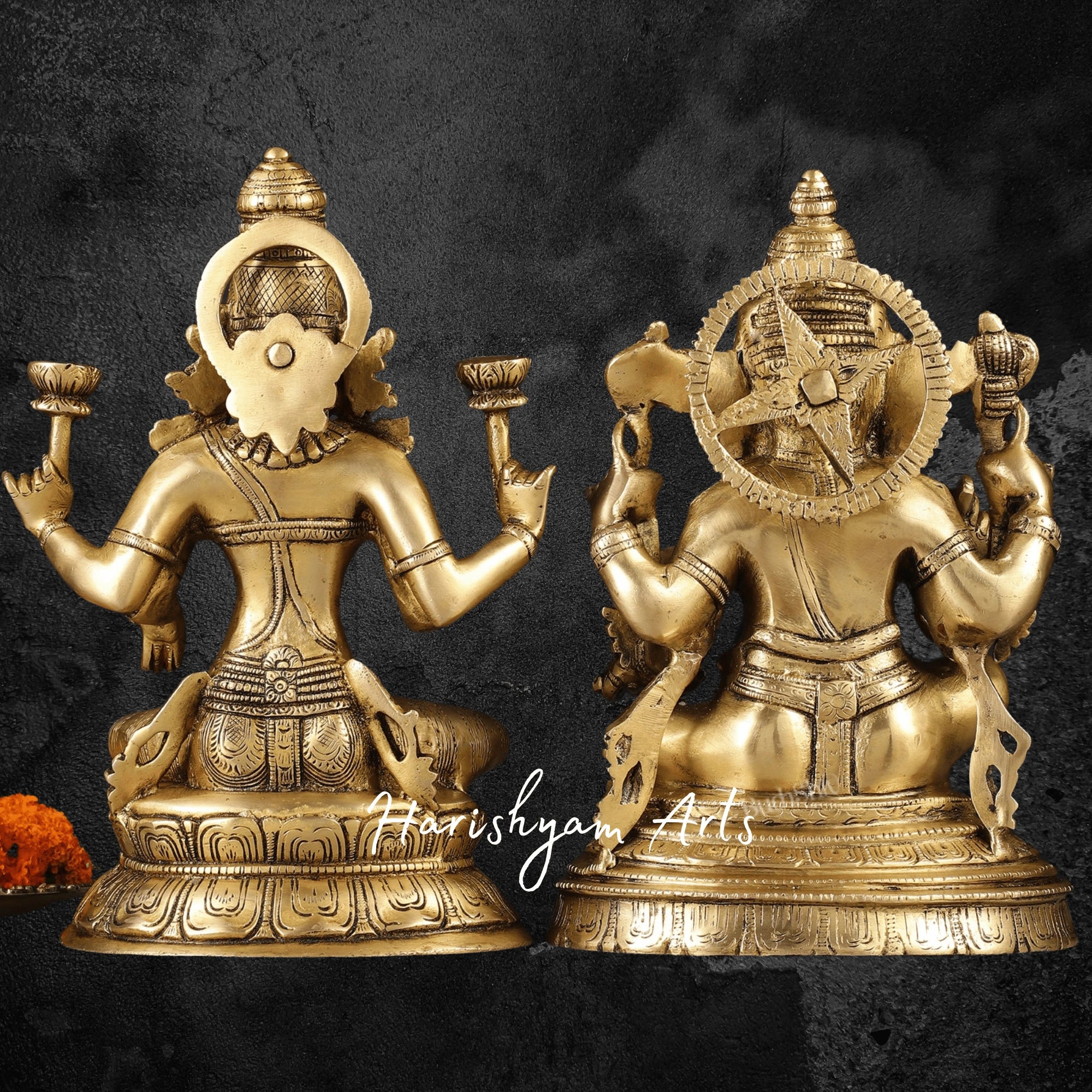 10" Brass Laxmi Ganesh Idol for Gift and Festive Occasions8