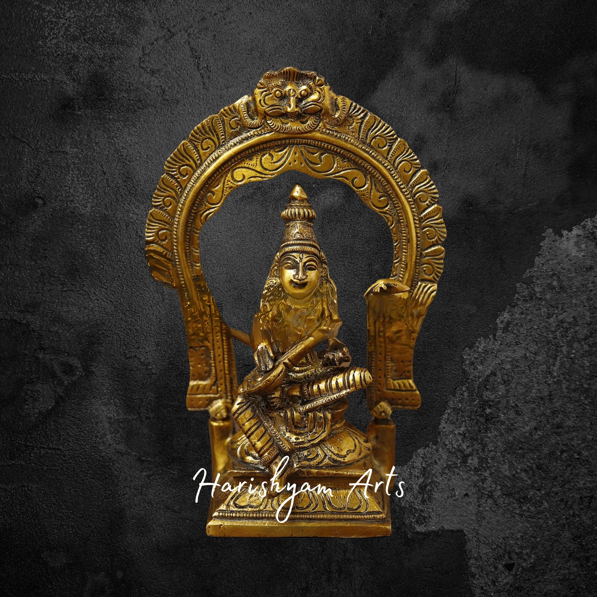 10" Brass Saraswati Statue The Celestial Veena Player for Devotional Spaces