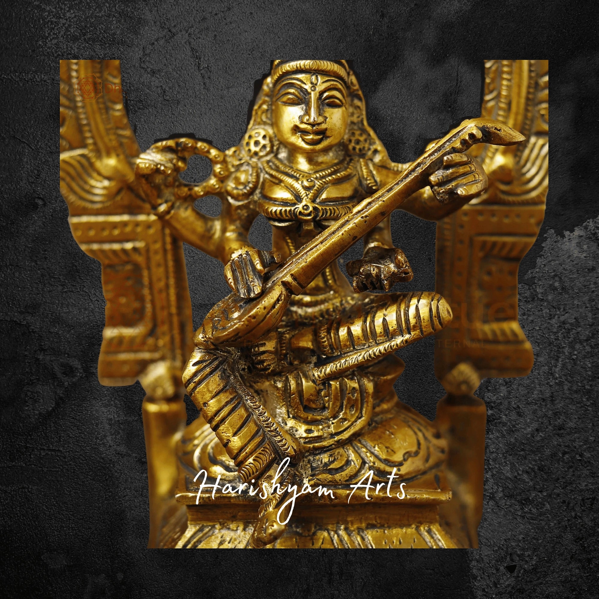 10" Brass Saraswati Statue The Celestial Veena Player for Devotional Spaces