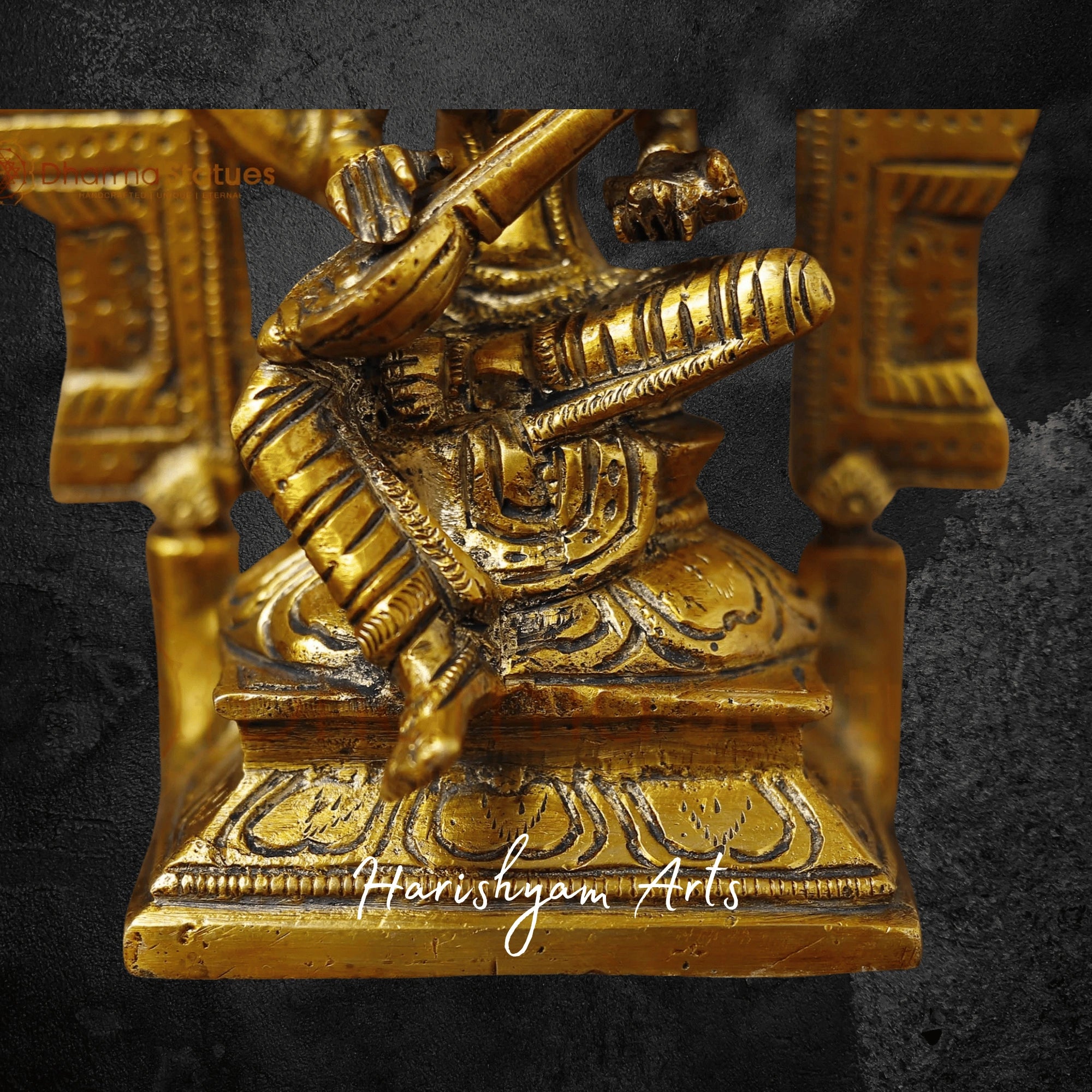 10" Brass Saraswati Statue The Celestial Veena Player for Devotional Spaces