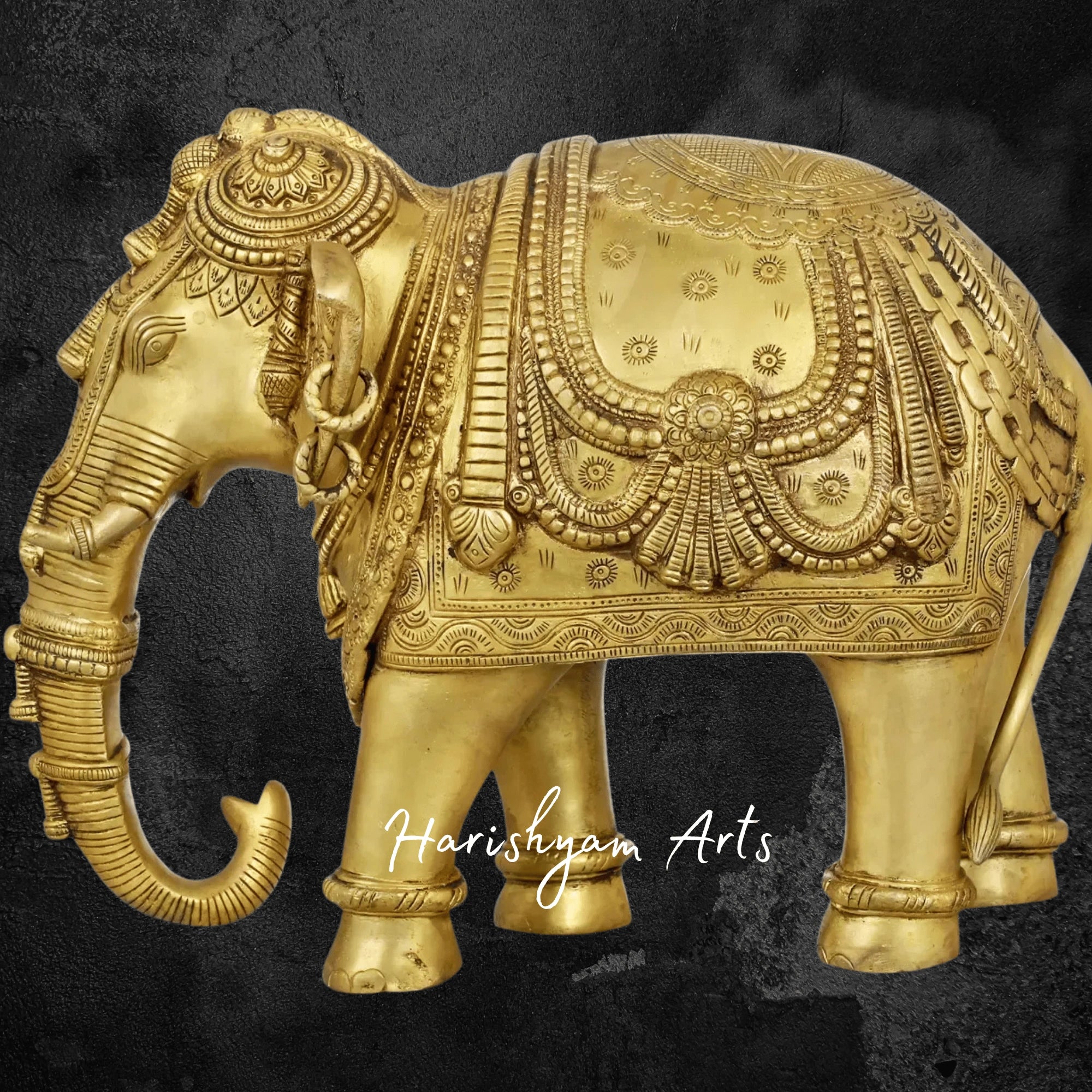 10" Decorative Brass Temple Elephant for Auspicious Home Decoration