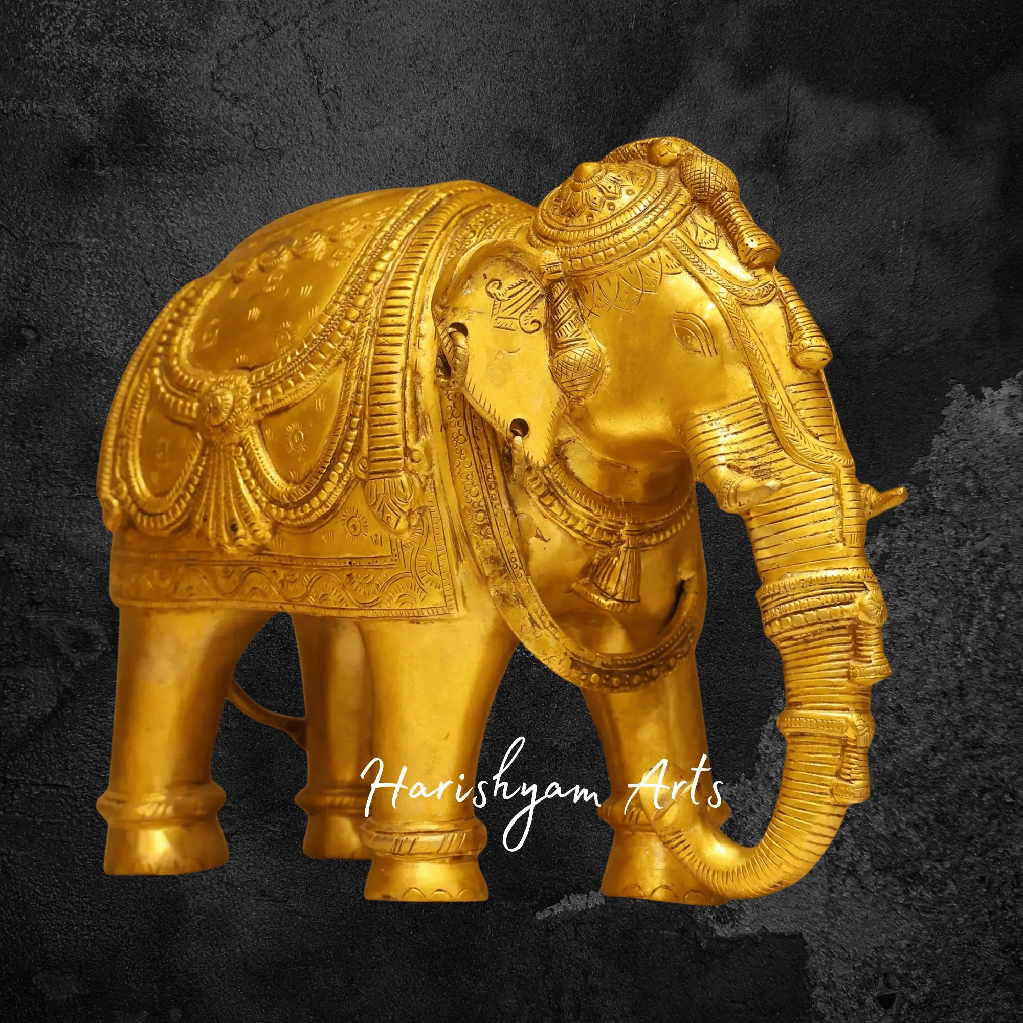 10" Decorative Brass Temple Elephant for Auspicious Home Decoration