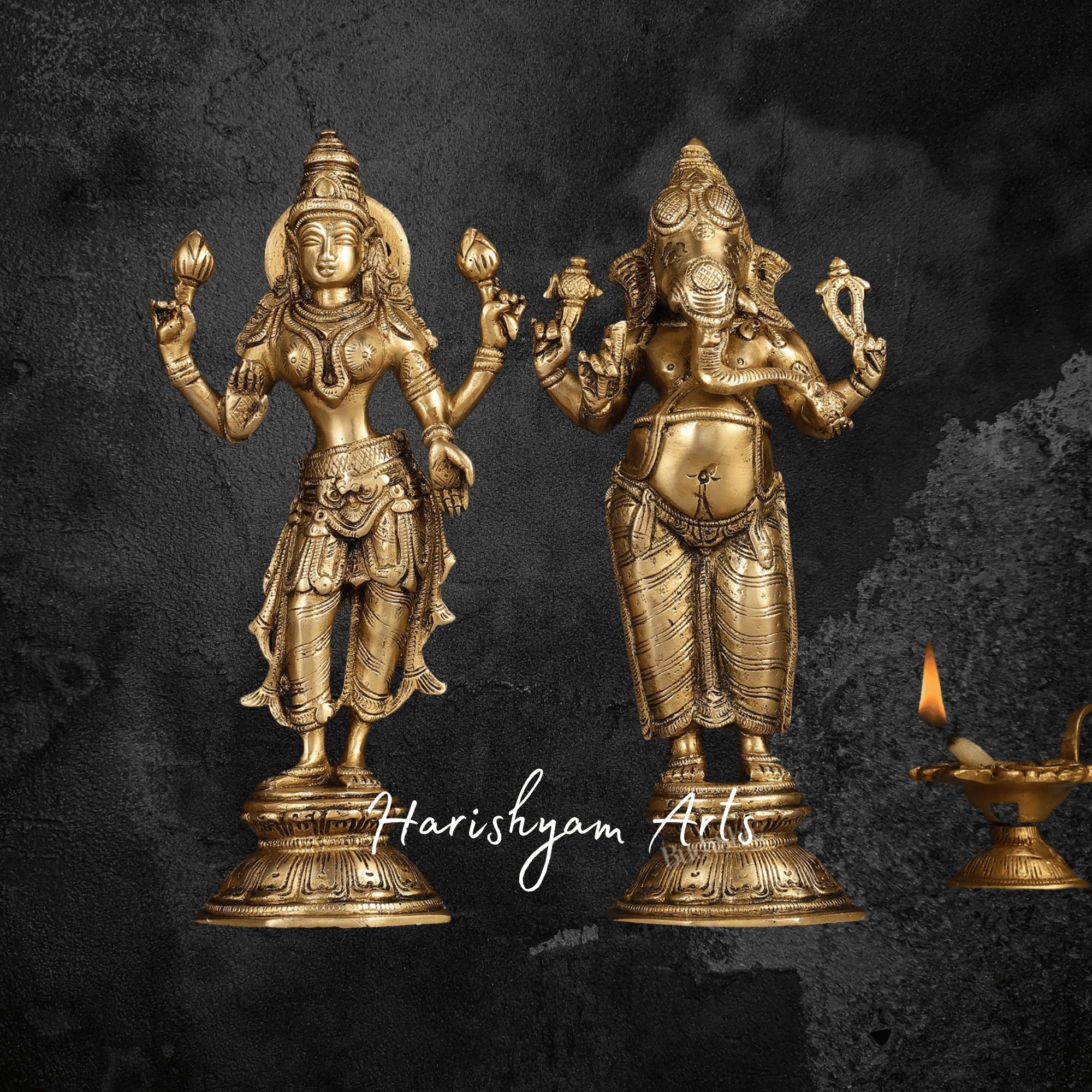 10" Divine Brass Laxmi Ganesh Idol for Spiritual Harmony
