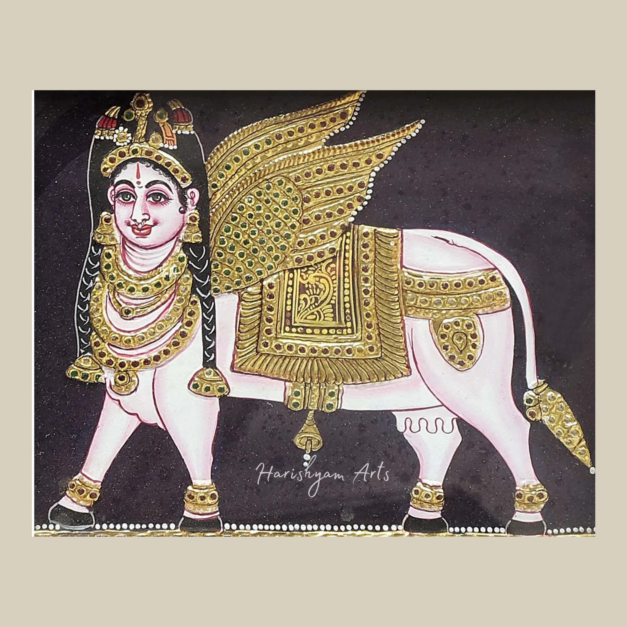 10" Divine Gomaatha Kamadhenu Cow Tanjore Painting with Gold Detailing1