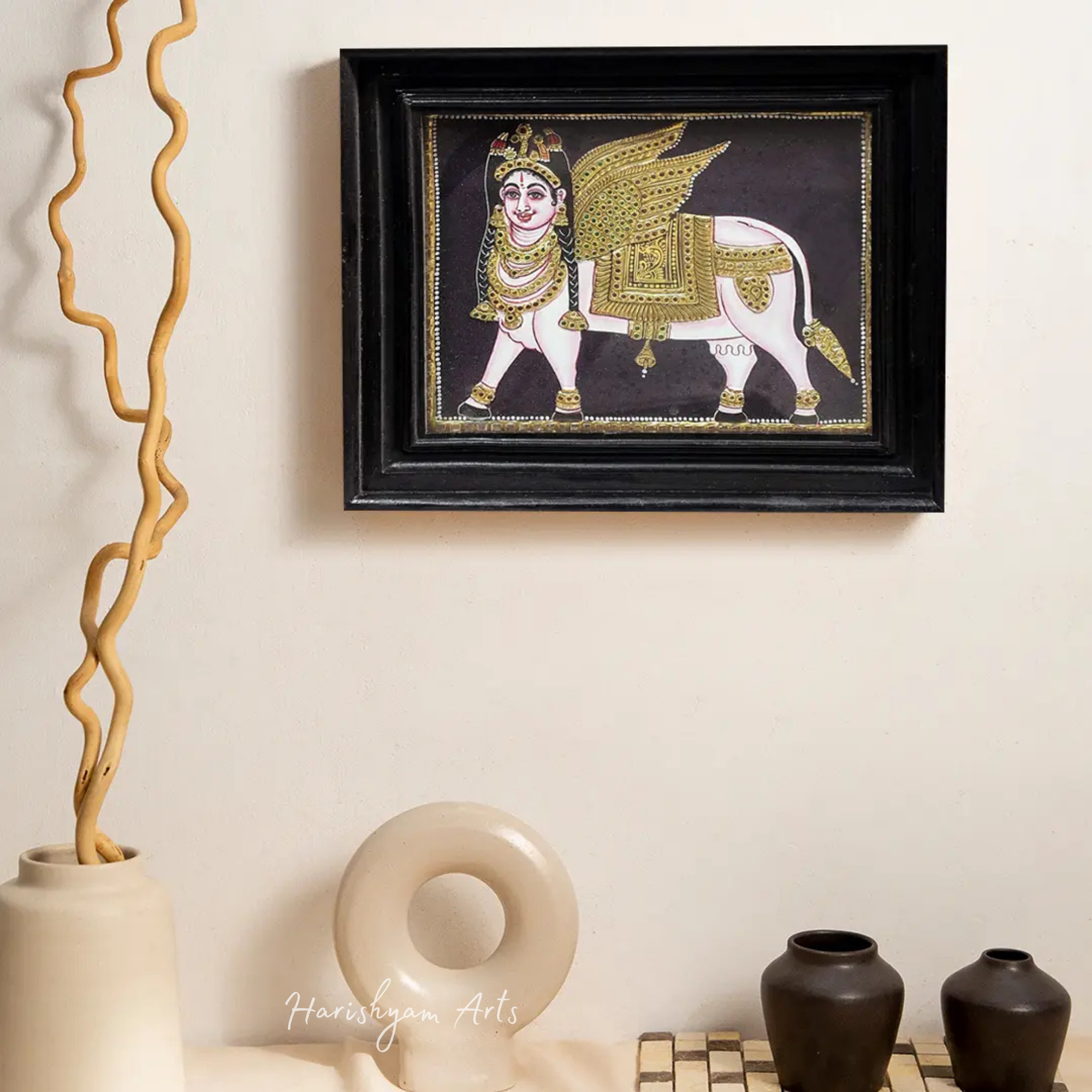 10" Divine Gomaatha Kamadhenu Cow Tanjore Painting with Gold Detailing