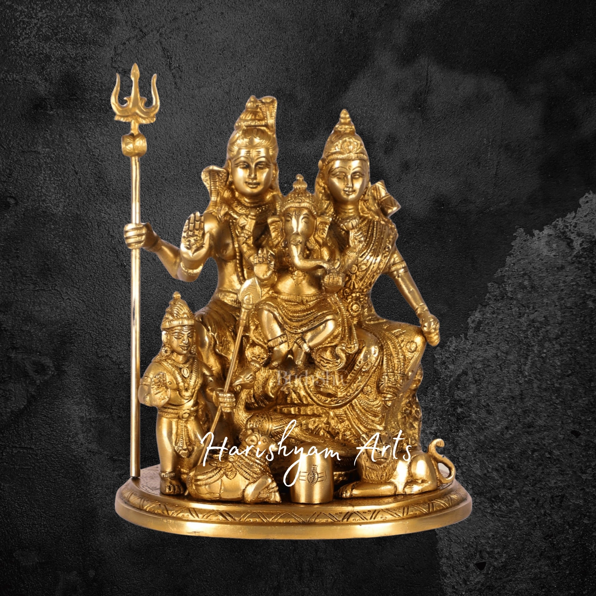 10" Elegant Brass Shiv Parivar Murti for Home in Golden Finish