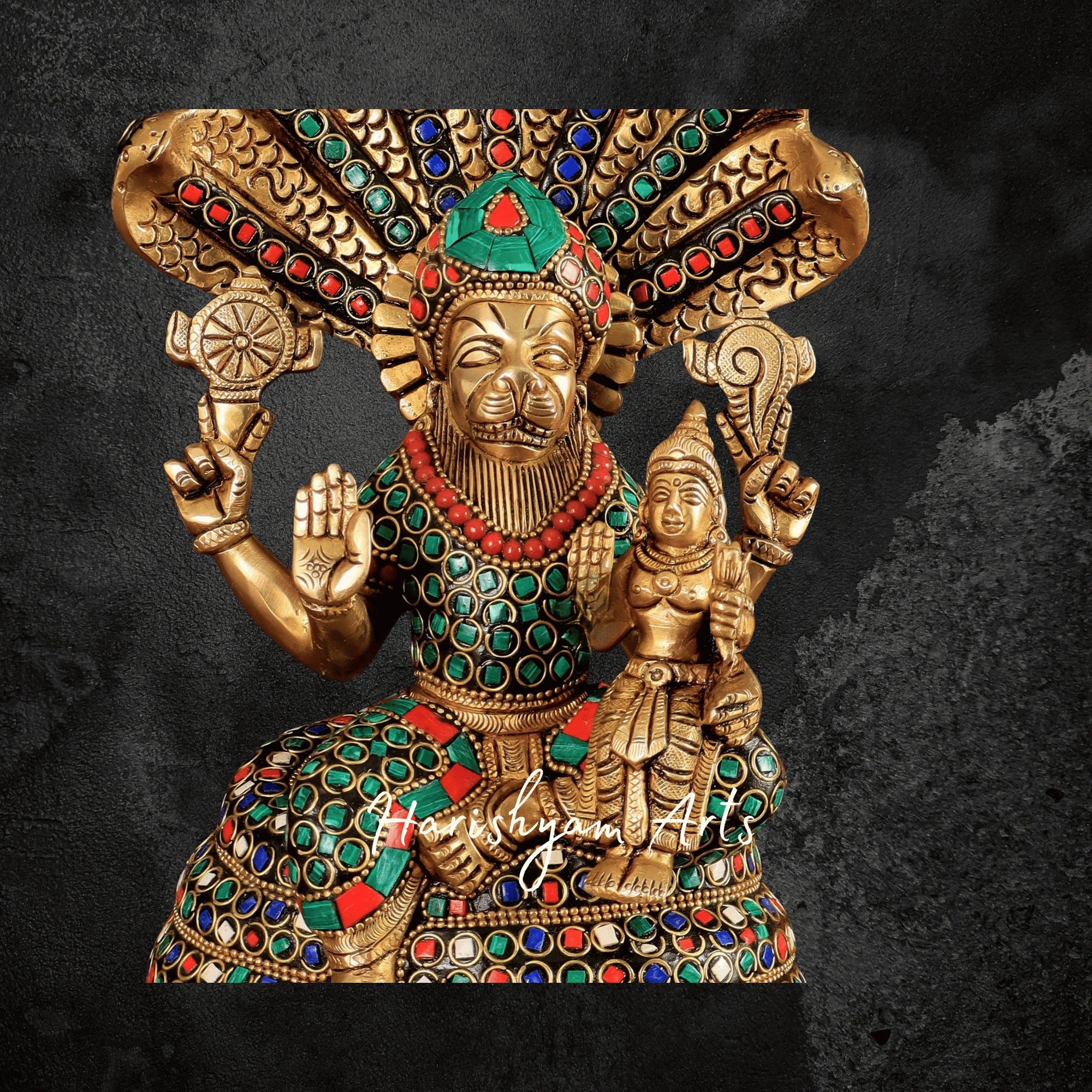 10" Handcrafted Brass Narasimha Idol for Home Temple and Spiritual Gift