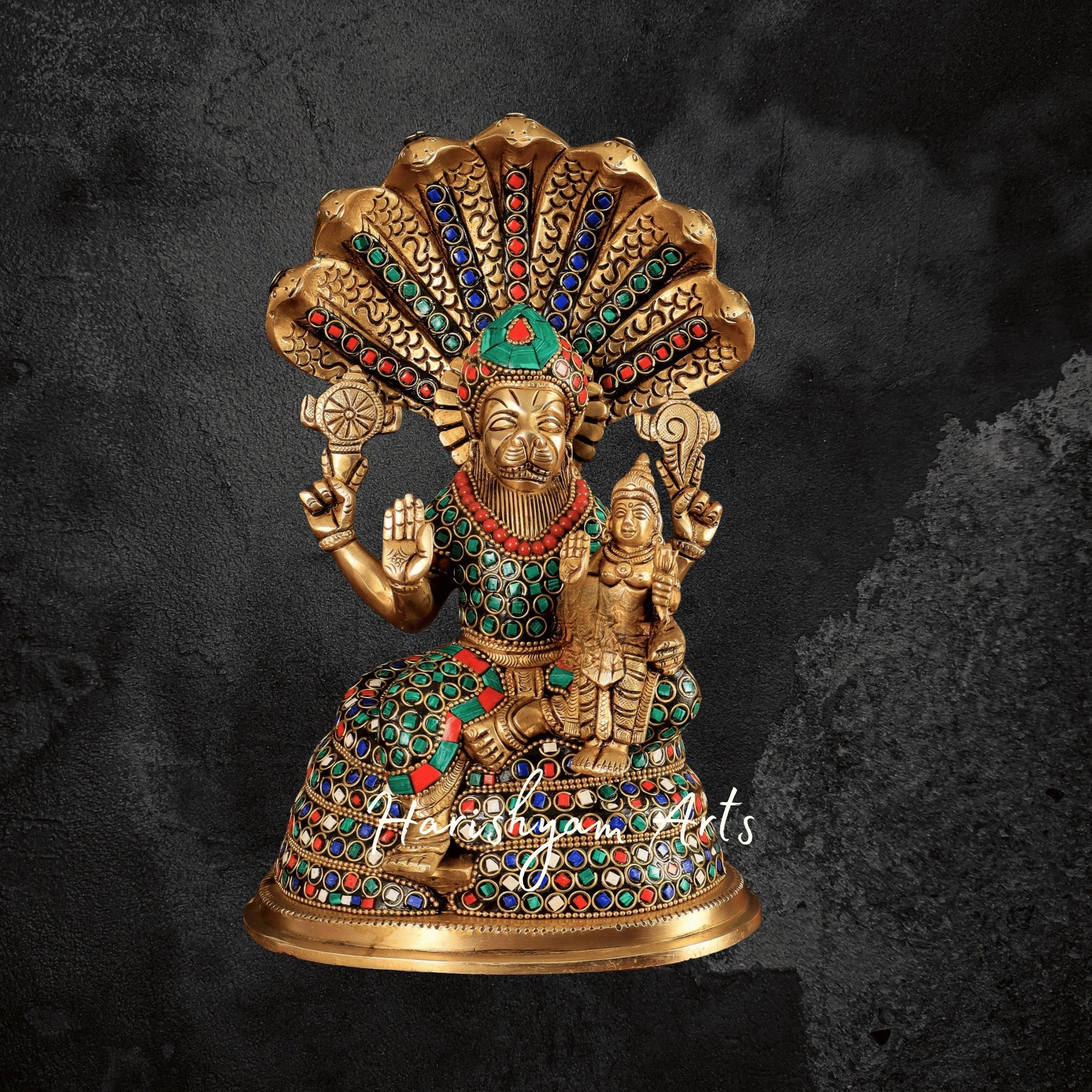 10" Handcrafted Brass Narasimha Idol for Home Temple and Spiritual Gift