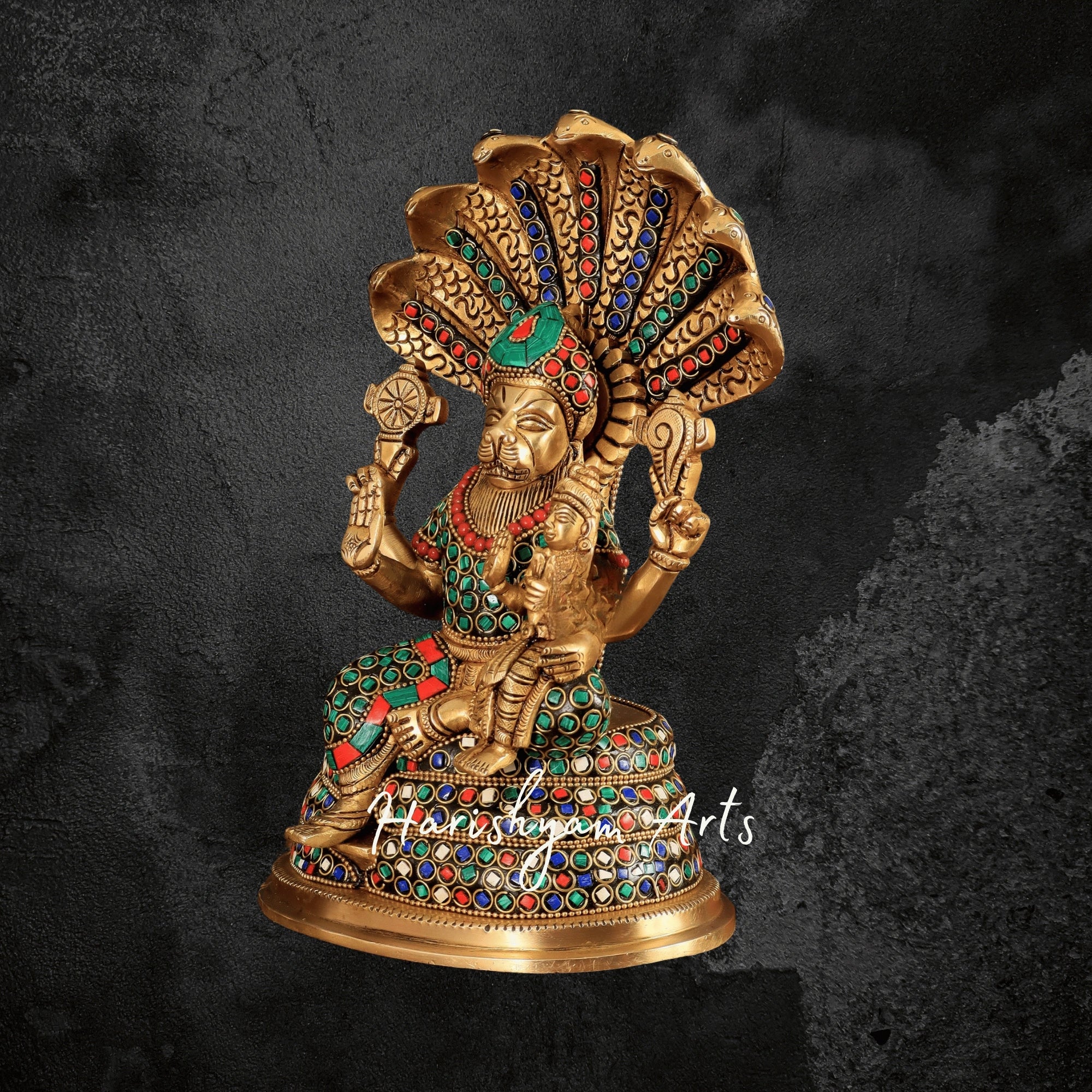 10" Handcrafted Brass Narasimha Idol for Home Temple and Spiritual Gift3