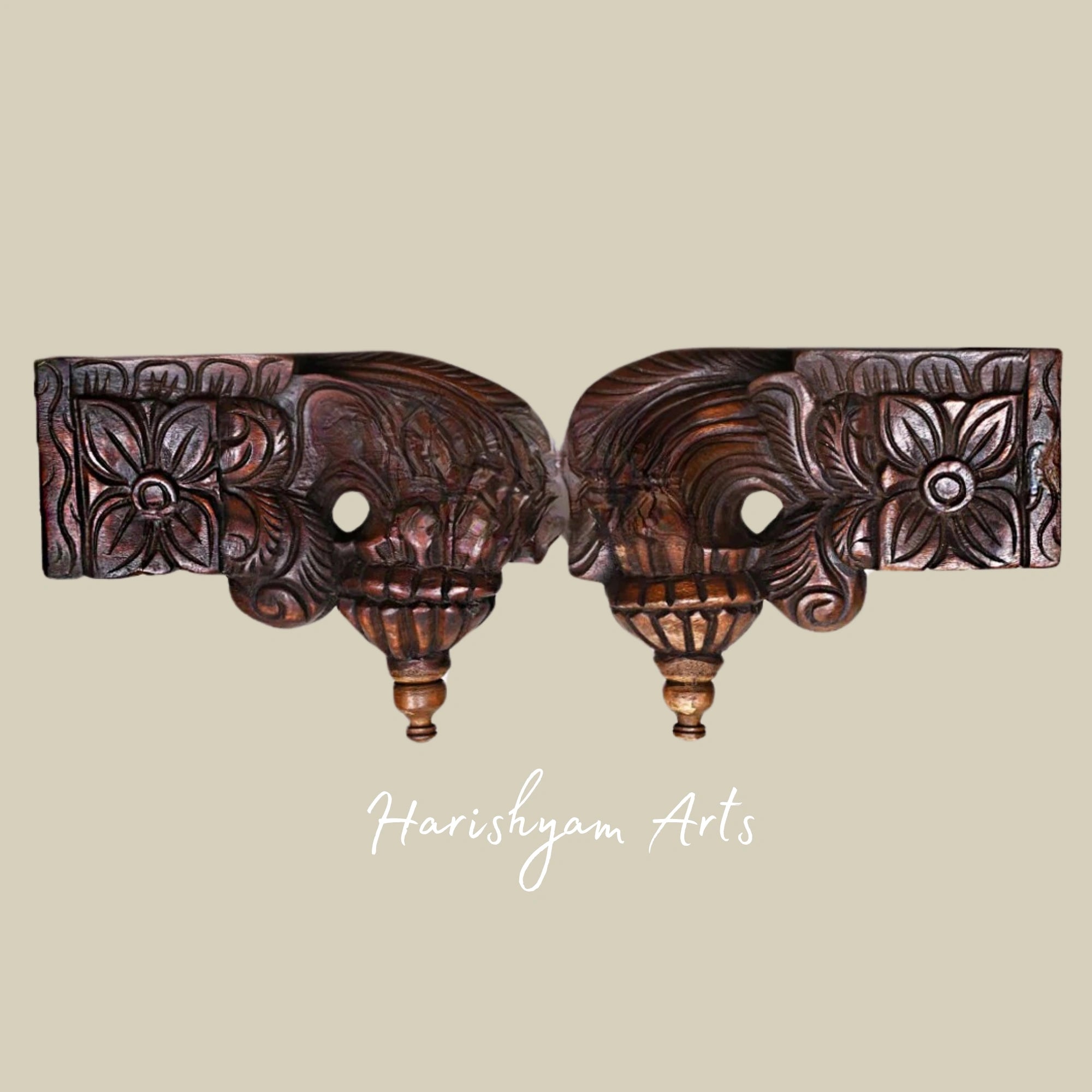 10" Handcrafted Wooden Floral Design Wall Brackets