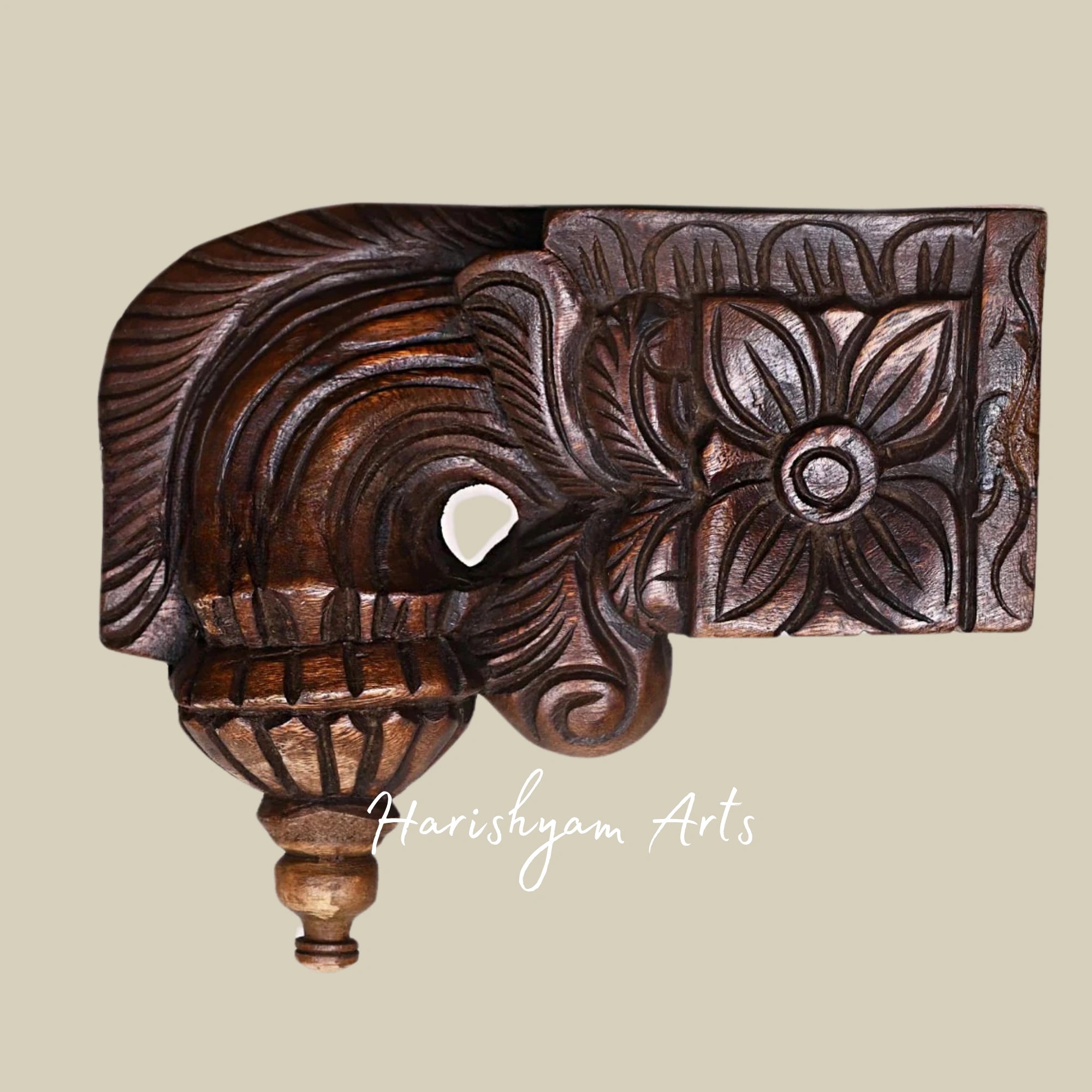 10" Handcrafted Wooden Floral Design Wall Brackets