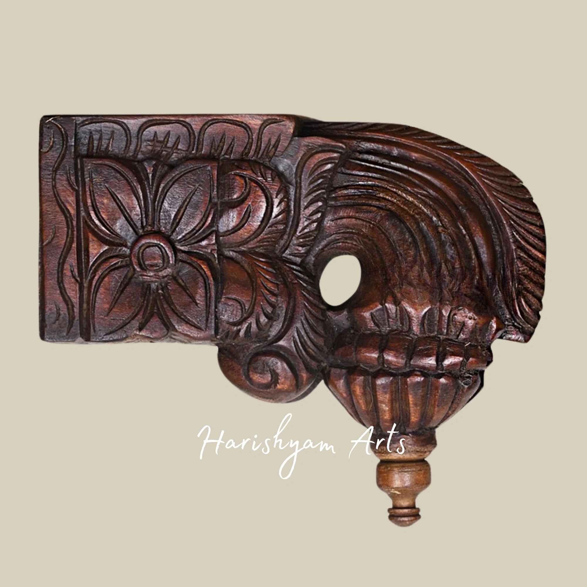 10" Handcrafted Wooden Floral Design Wall Brackets