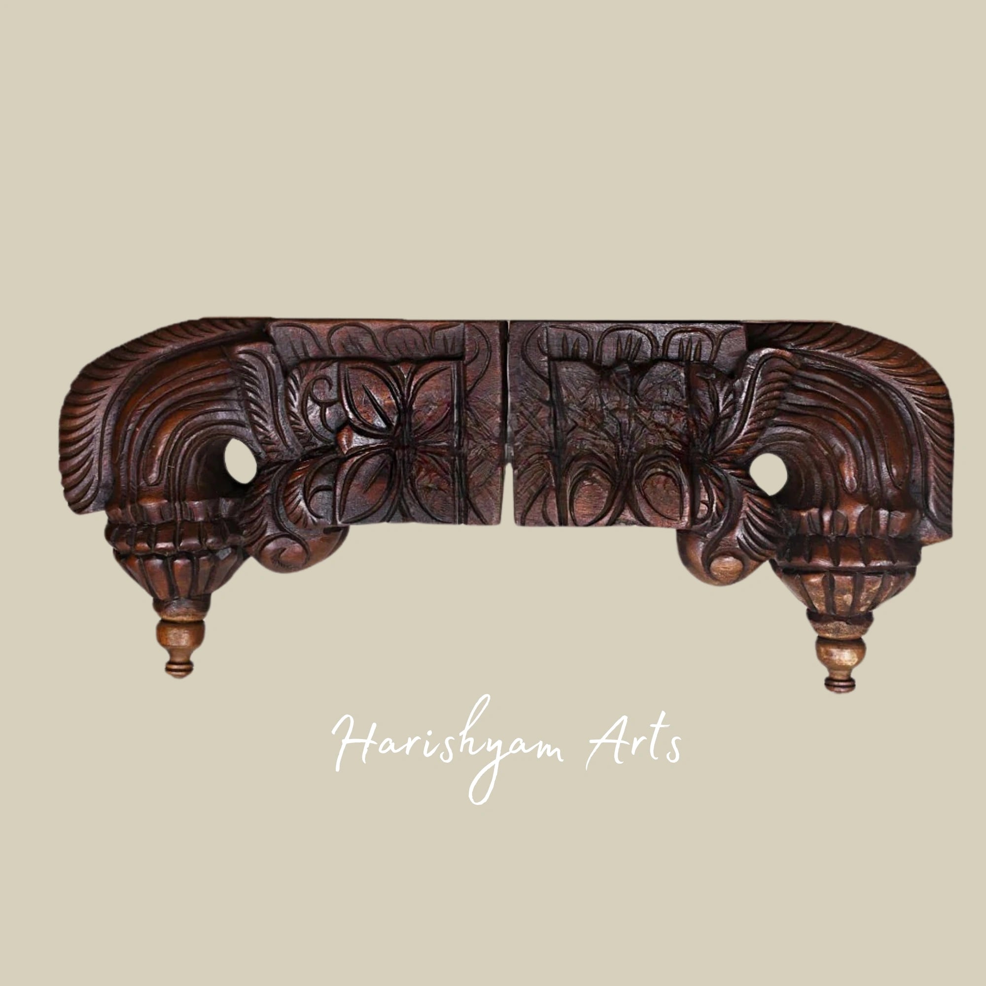 10" Handcrafted Wooden Floral Design Wall Brackets