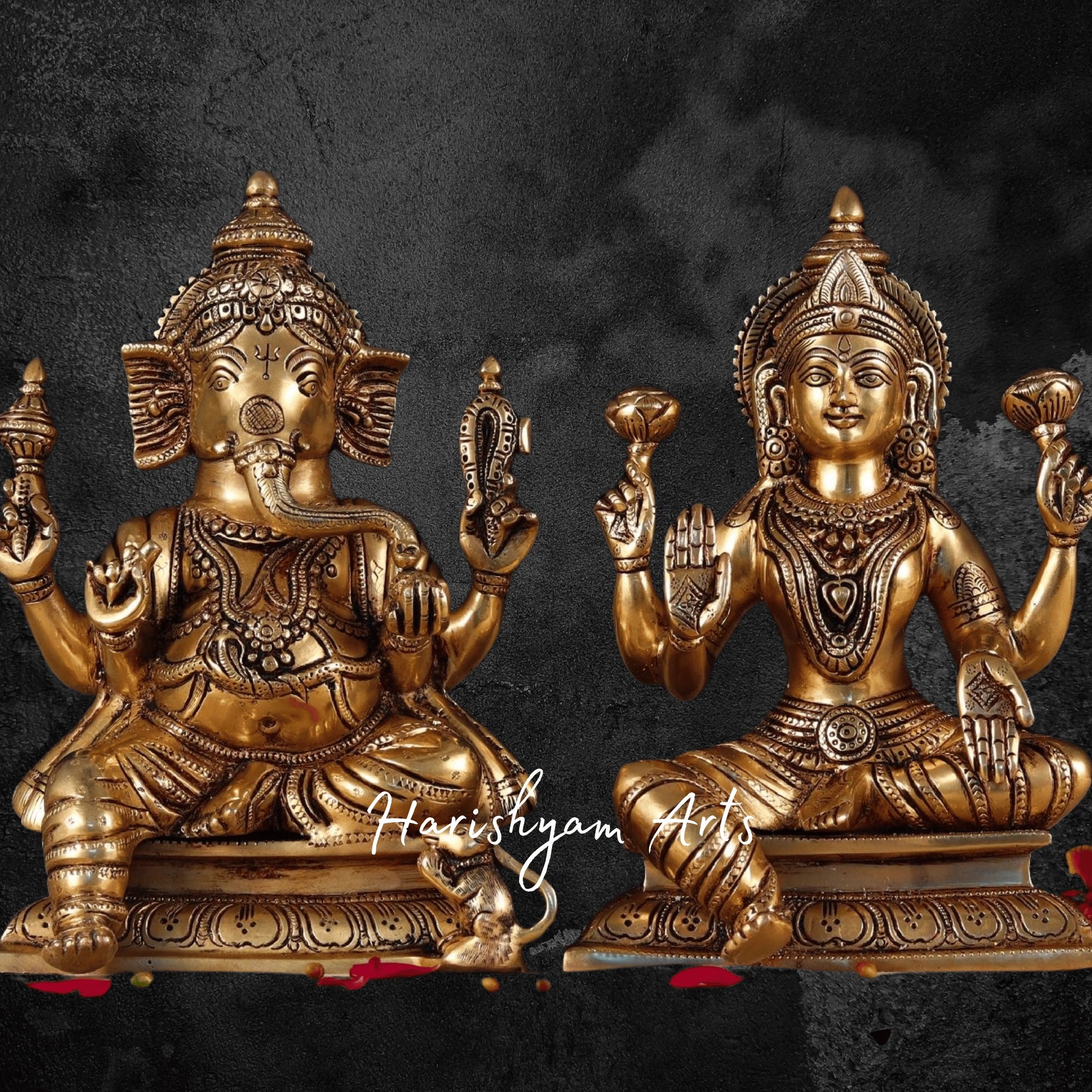 10" Handmade Brass Laxmi Ganesh Statue for Worship