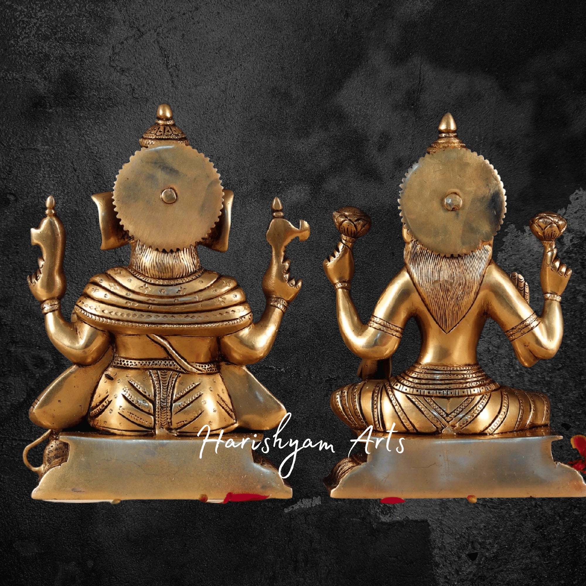 10" Handmade Brass Laxmi Ganesh Statue for Worship1