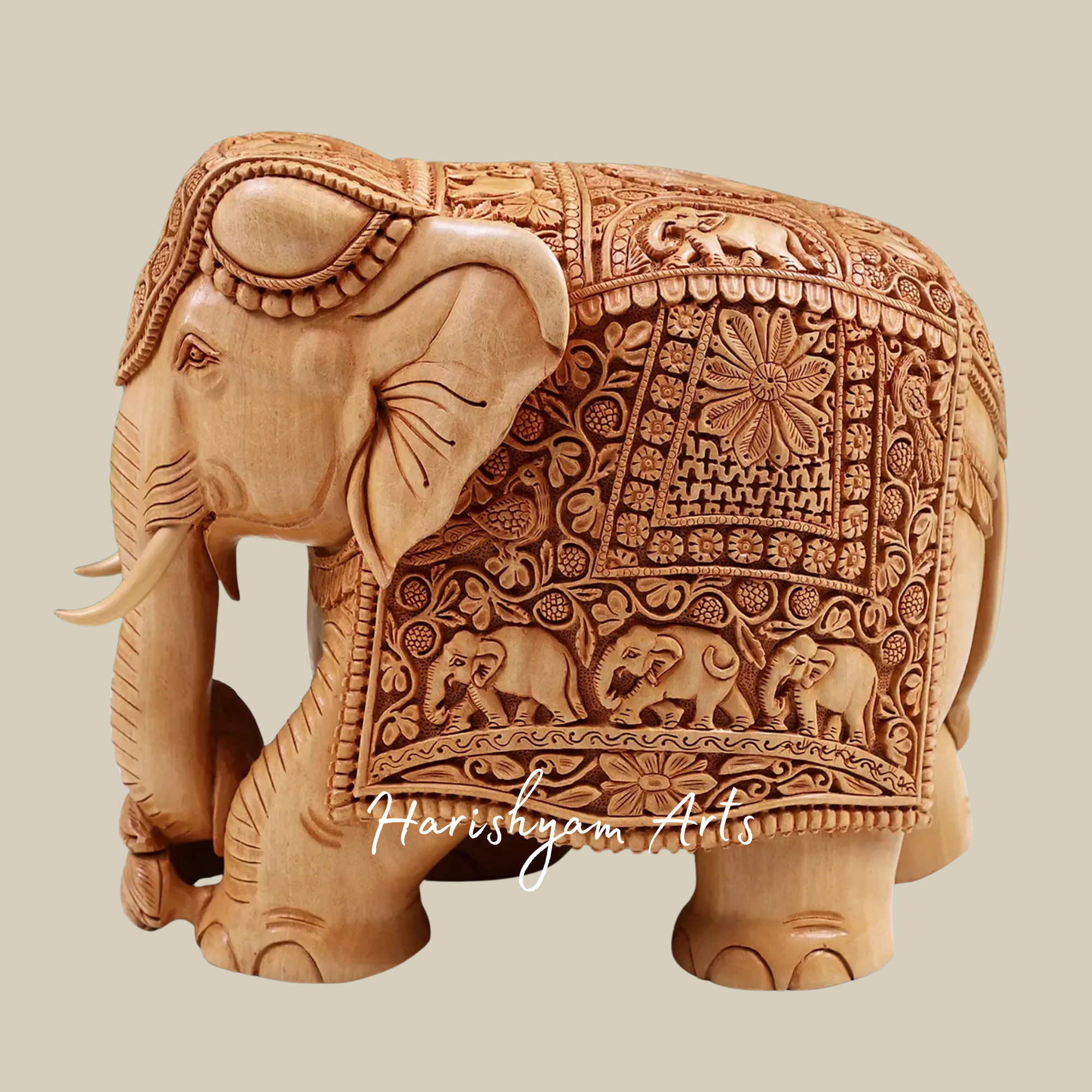 10" Intricately Carved Decorative Wooden Elephant for Interior Styling