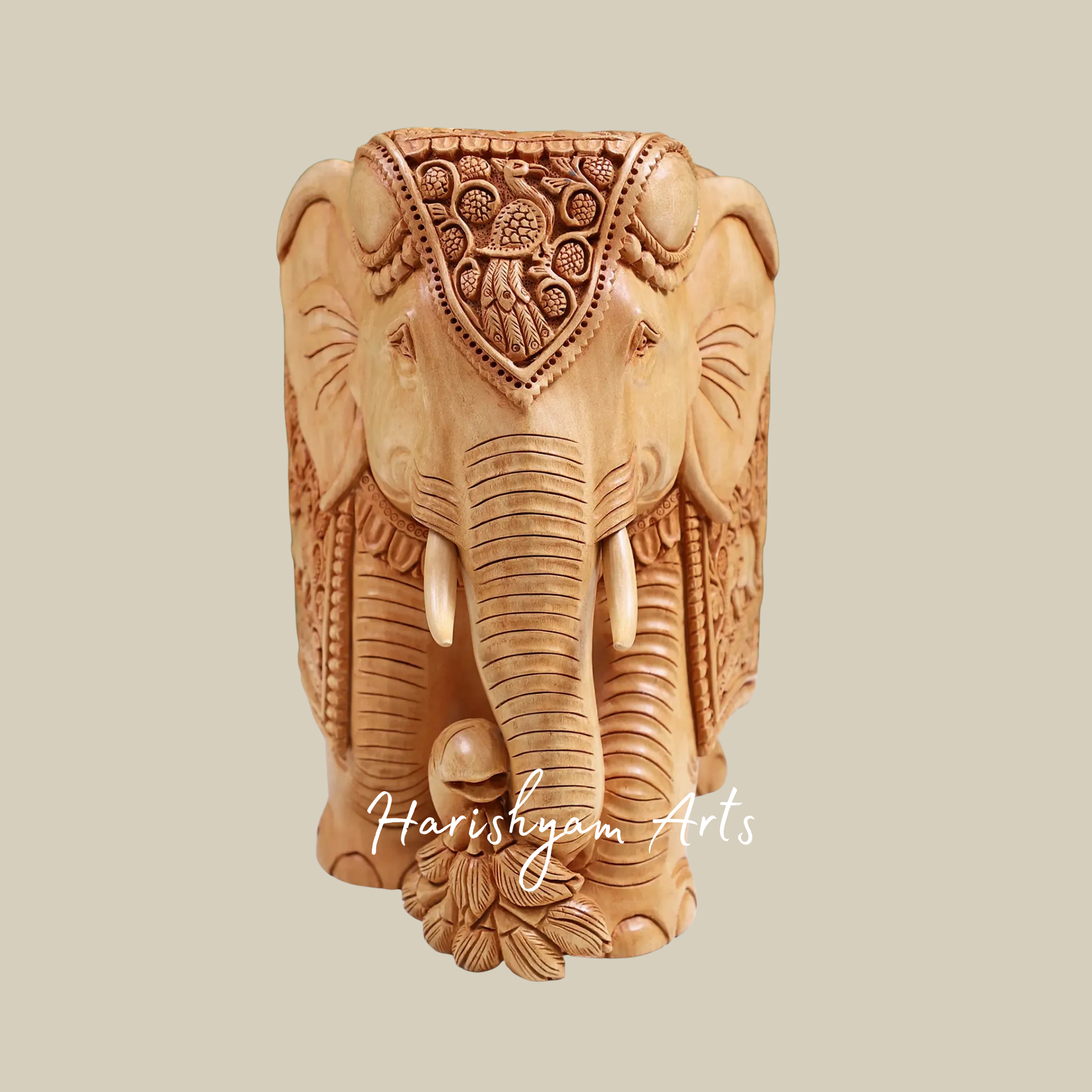 10" Intricately Carved Decorative Wooden Elephant for Interior Styling