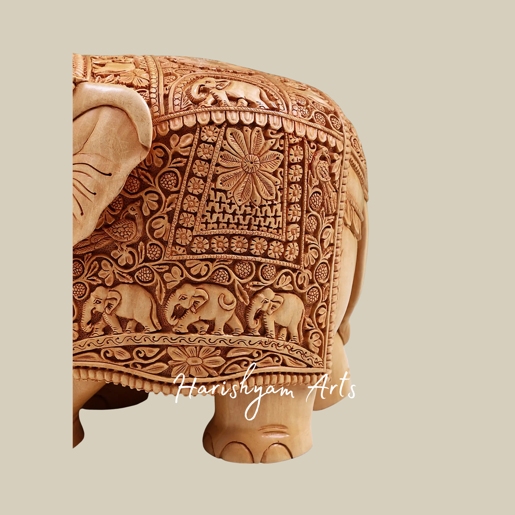10" Intricately Carved Decorative Wooden Elephant for Interior Styling