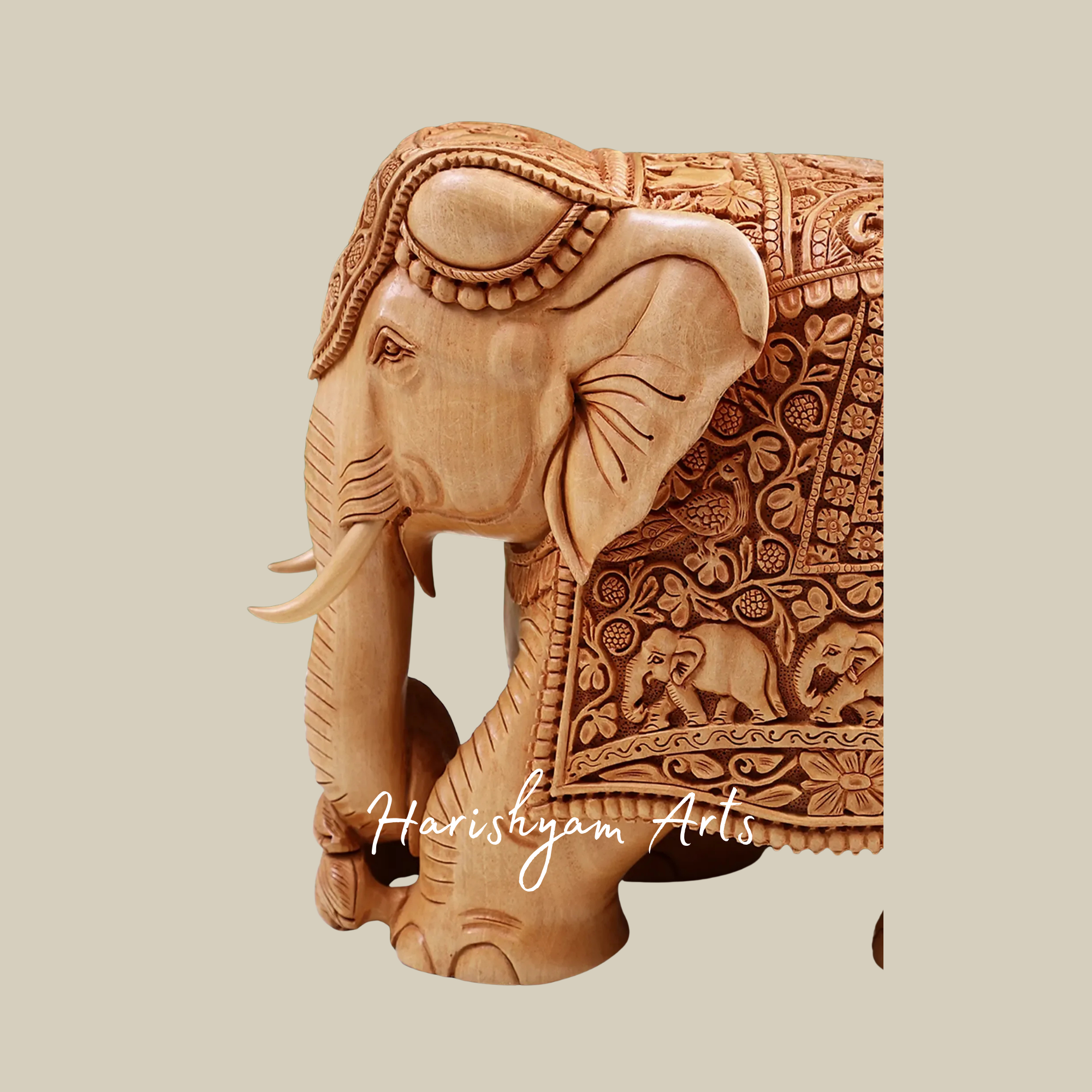 10" Intricately Carved Decorative Wooden Elephant for Interior Styling