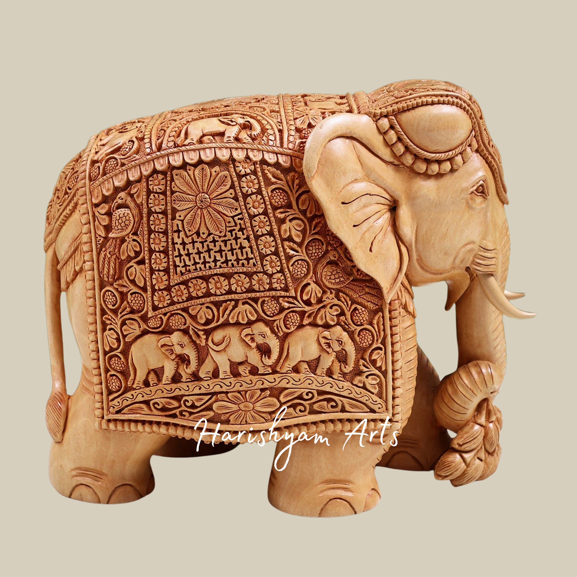 10" Intricately Carved Decorative Wooden Elephant for Interior Styling
