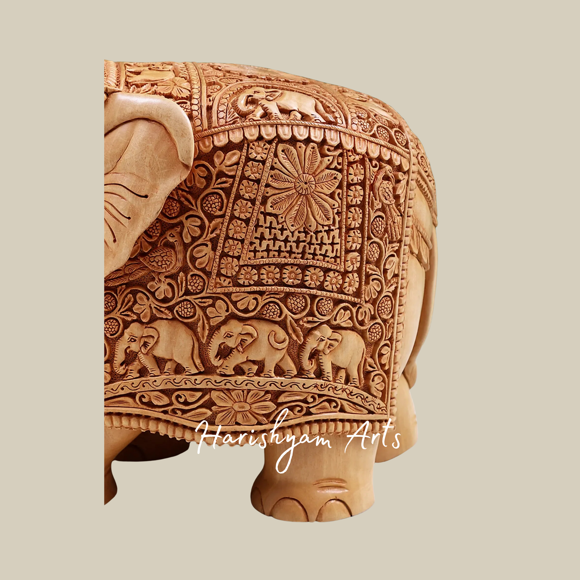 10" Intricately Carved Decorative Wooden Elephant for Interior Styling