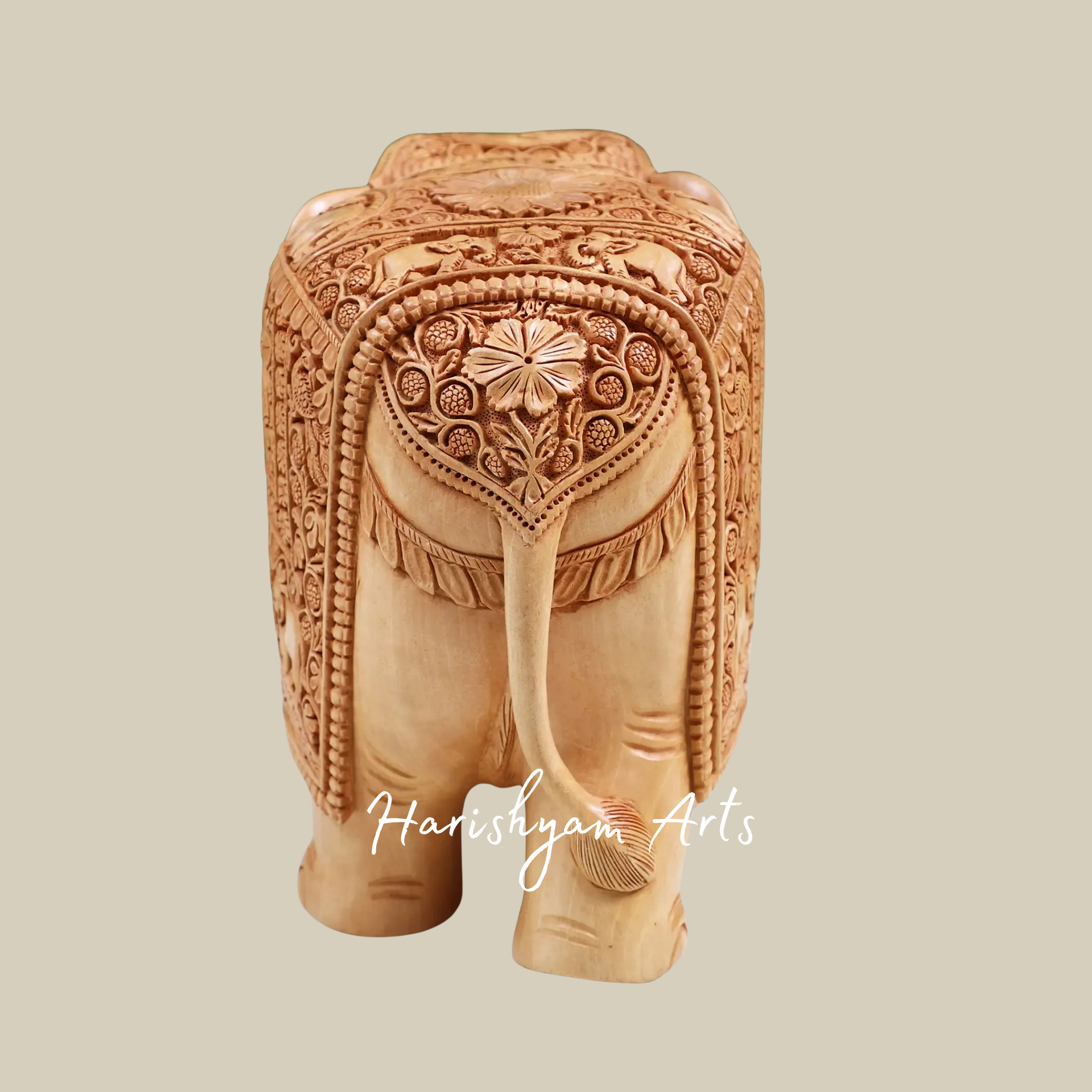 10" Intricately Carved Decorative Wooden Elephant for Interior Styling