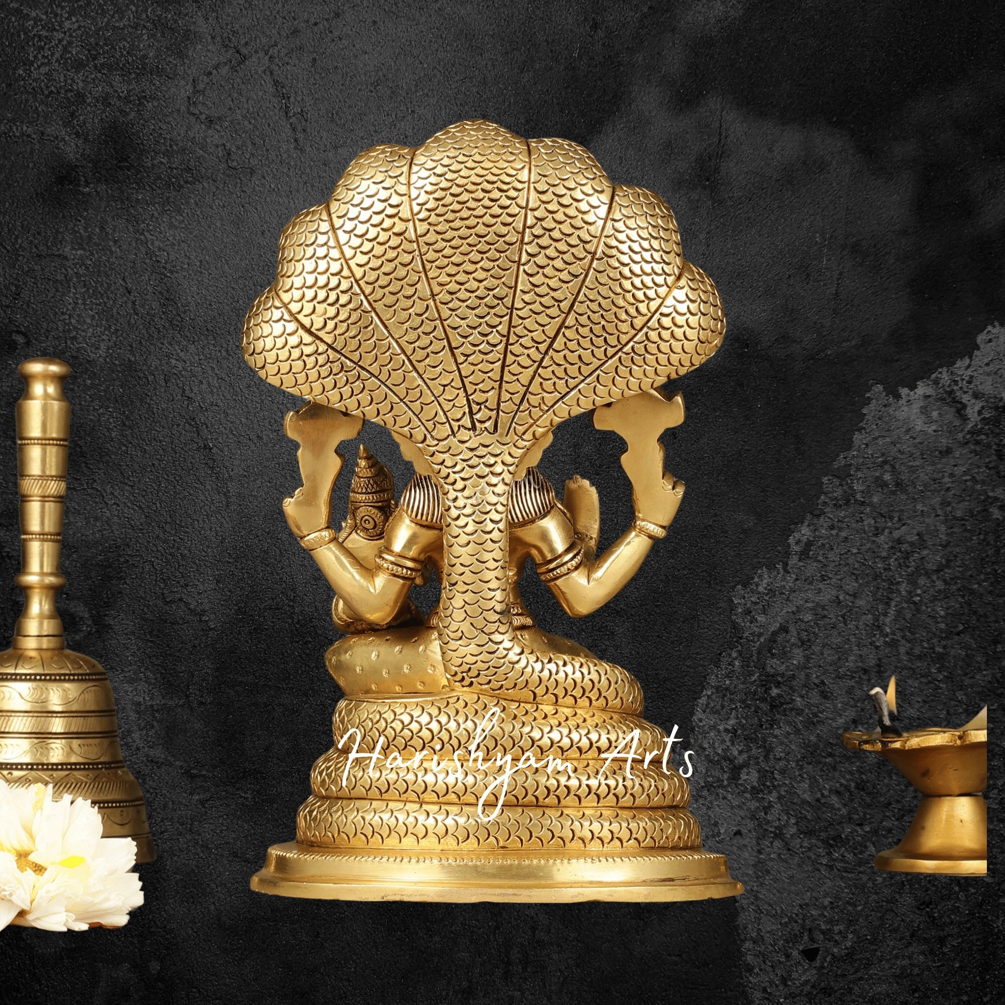 10.5" Brass Narasimha Swamy Murti Seated on Sheshnag Throne – Perfect for Home Décor and Pooja6