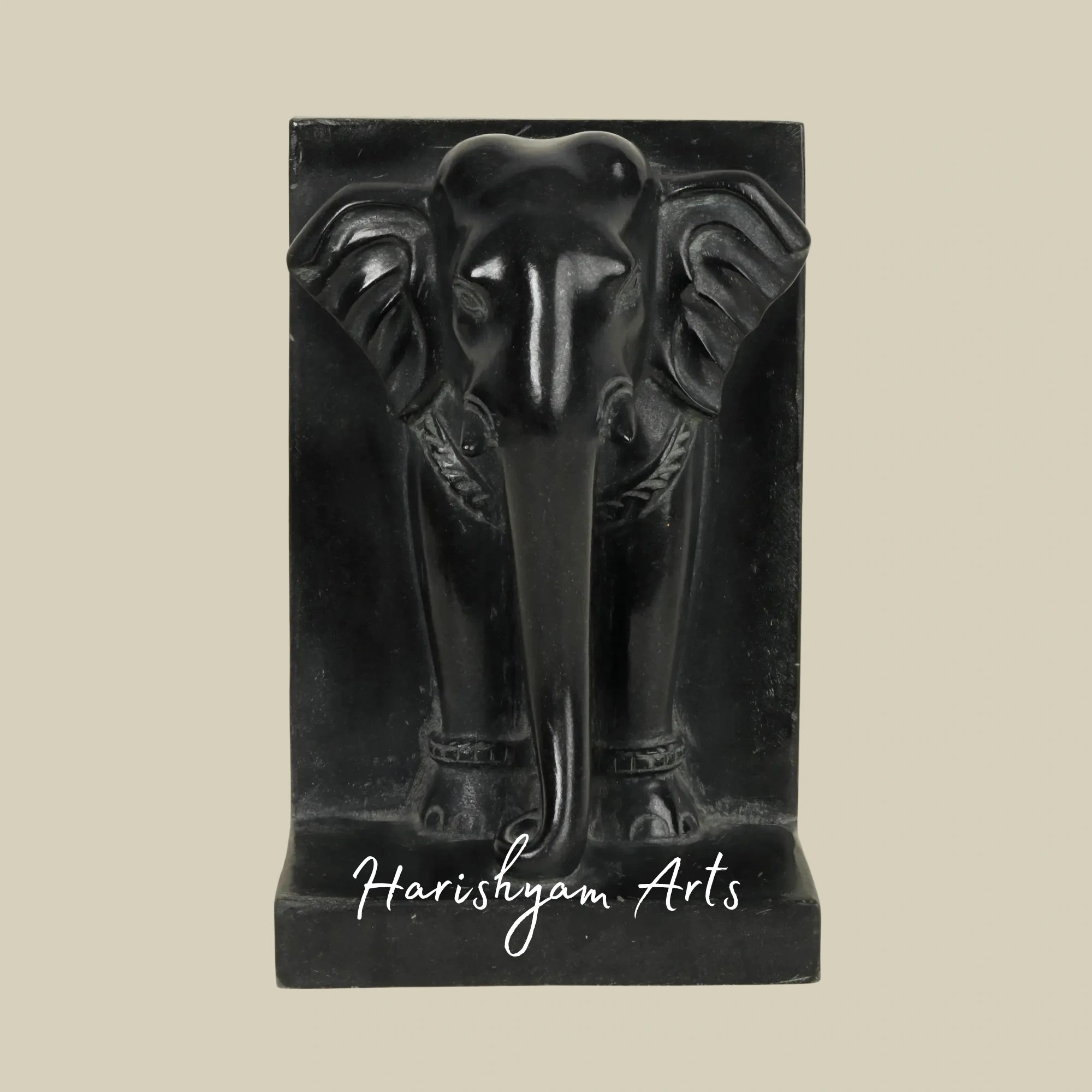 10" Luxury Black Marble Elephant Sculpture Hand Carved Home Decor