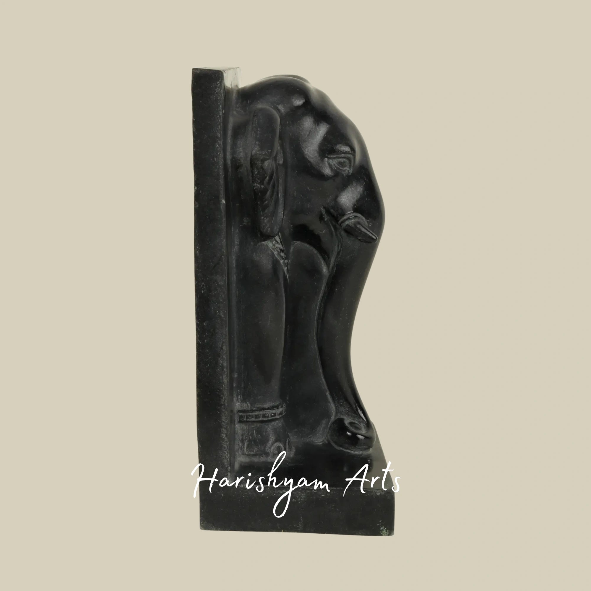 10" Luxury Black Marble Elephant Sculpture Hand Carved Home Decor
