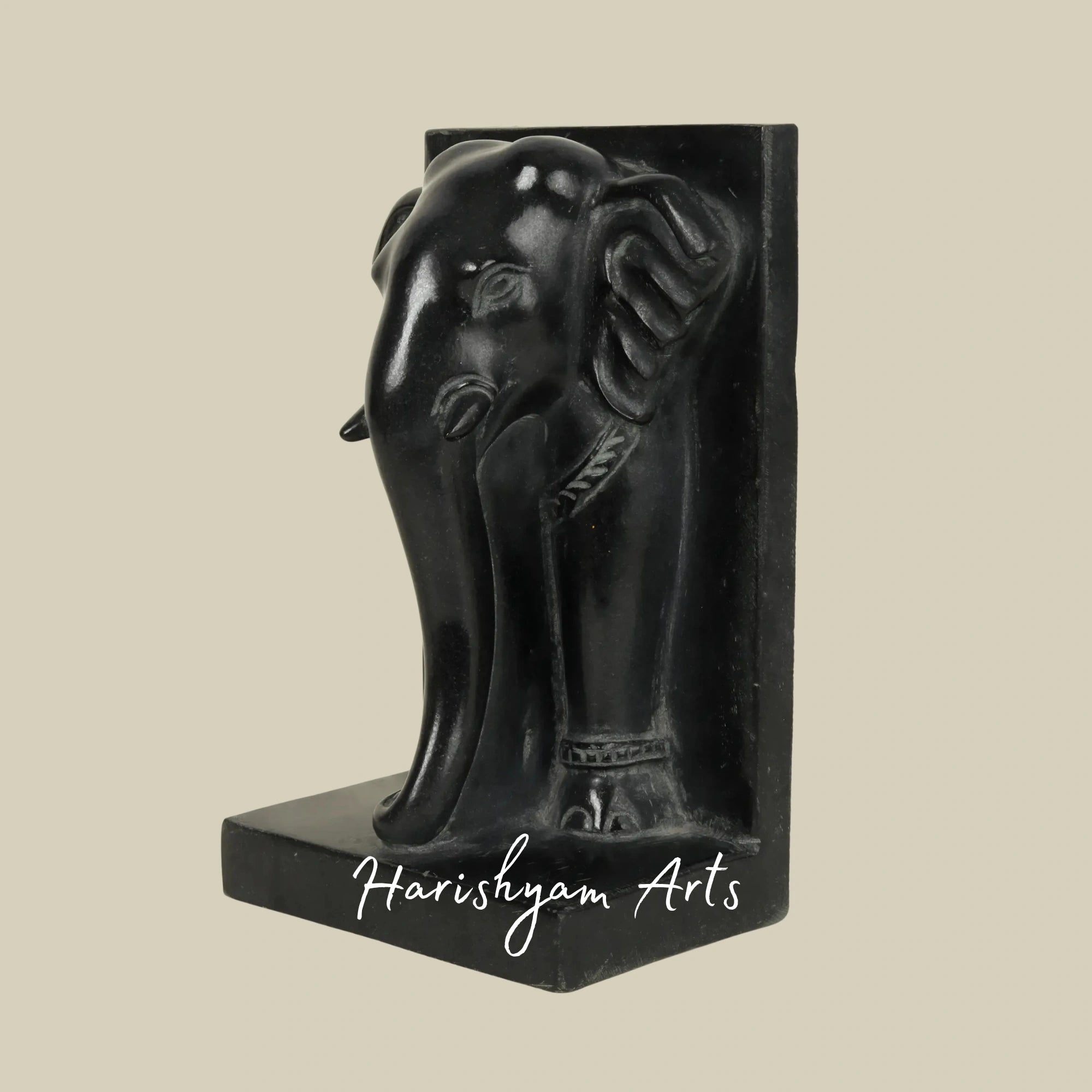 10" Luxury Black Marble Elephant Sculpture Hand Carved Home Decor
