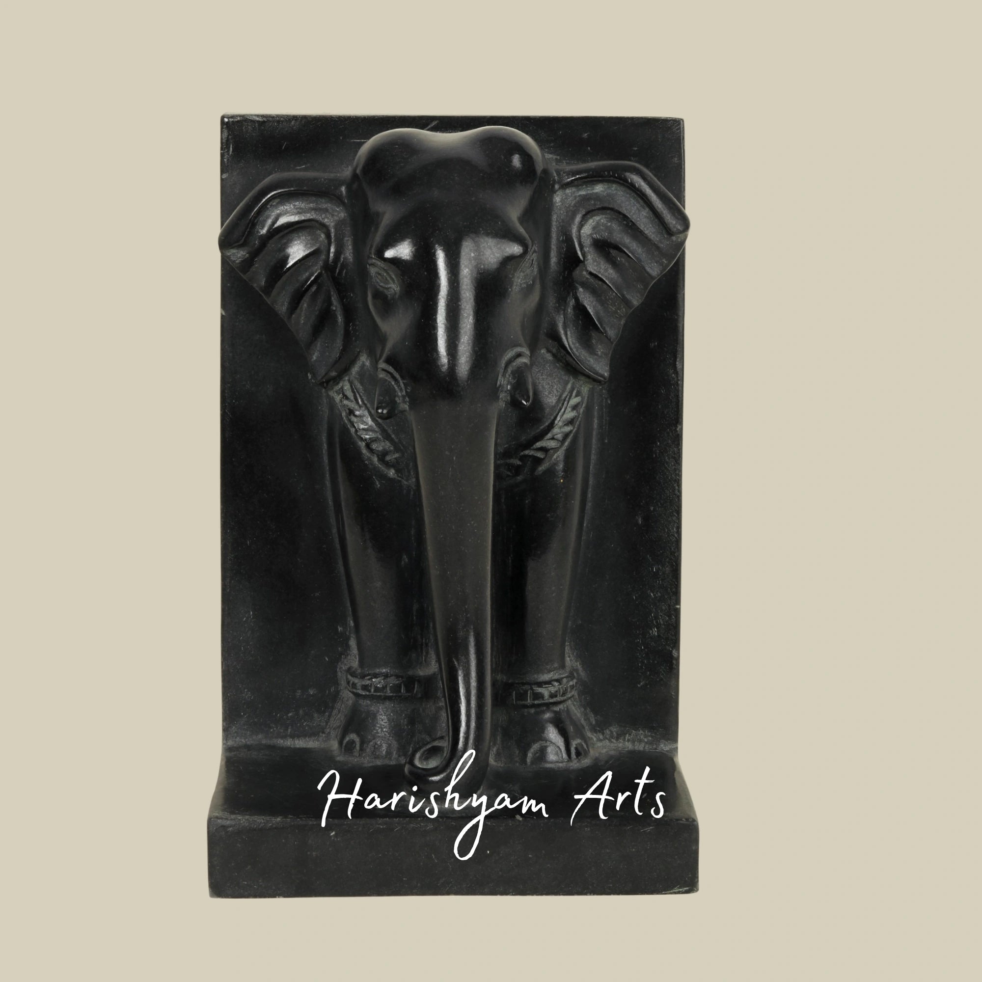 10" Luxury Black Marble Elephant Sculpture Hand Carved Home Decor