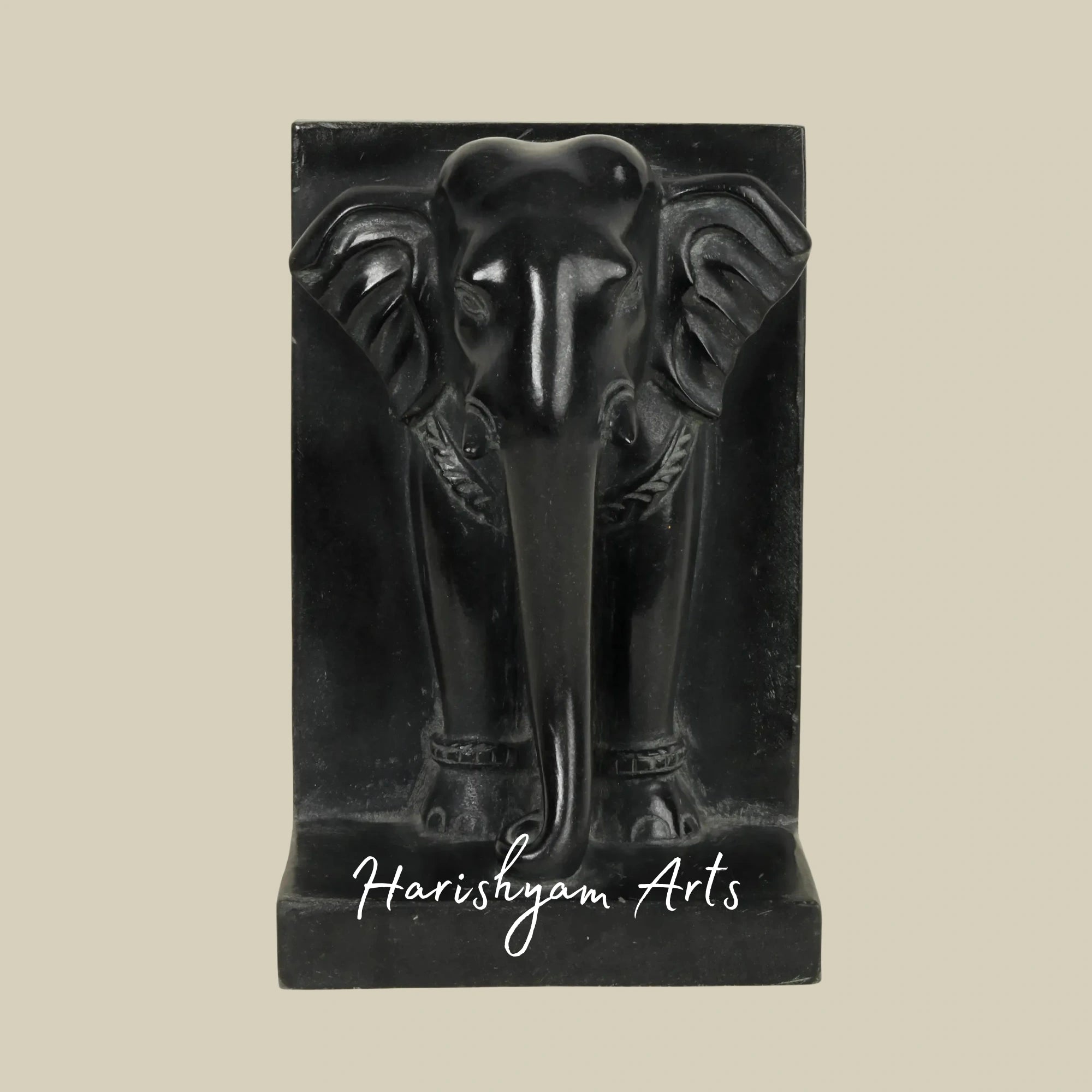 10" Luxury Black Marble Elephant Sculpture Hand Carved Home Decor