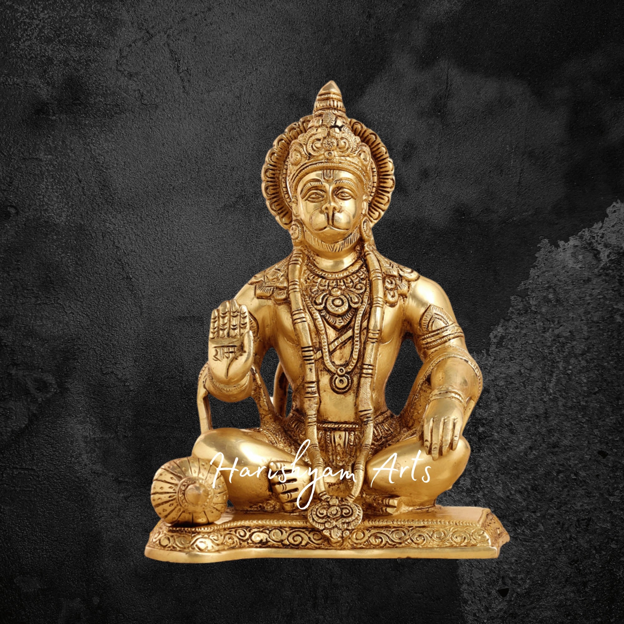 10" Pure Brass Hanuman Statue in Sitting Posture for Home and Temple Worship