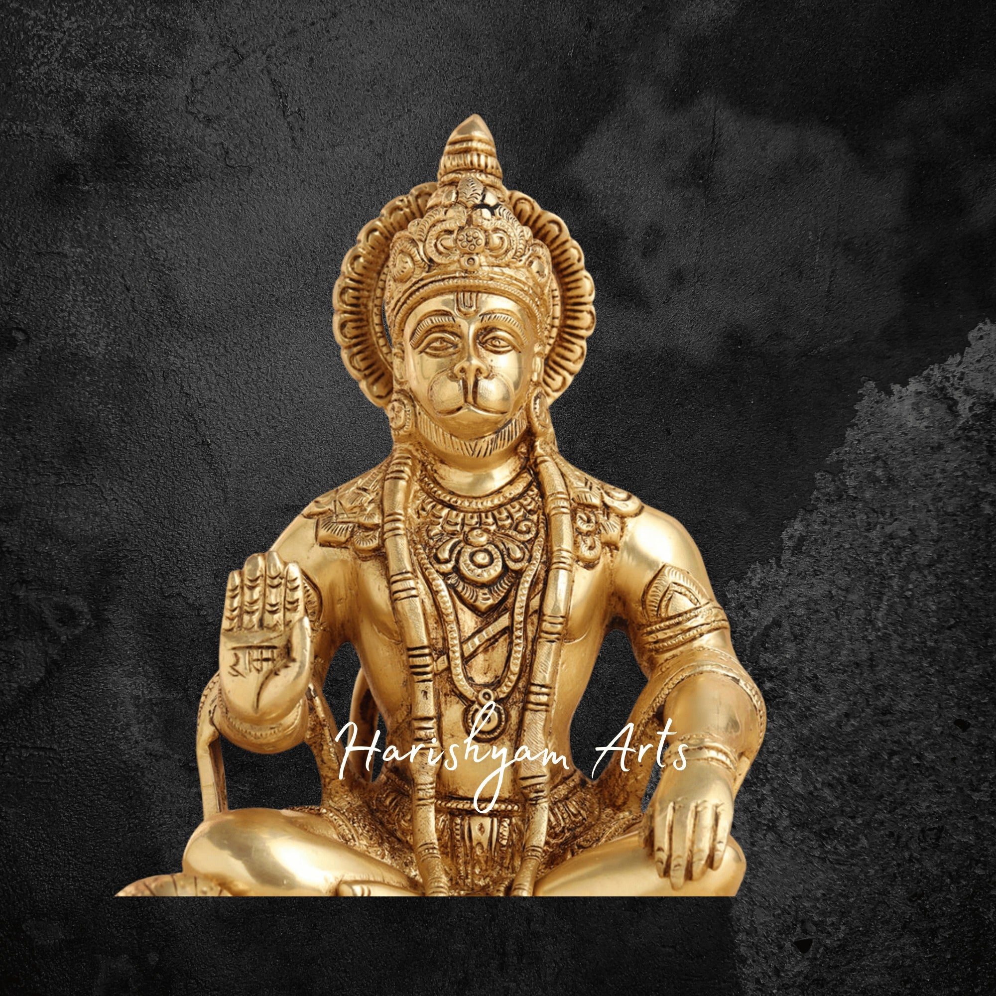 10" Pure Brass Hanuman Statue in Sitting Posture for Home and Temple Worship