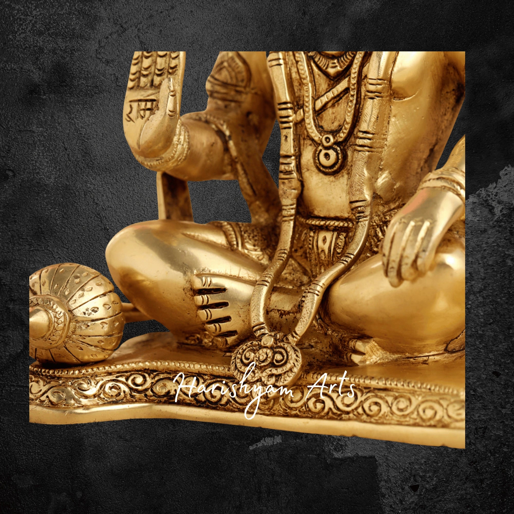 10" Pure Brass Hanuman Statue in Sitting Posture for Home and Temple Worship