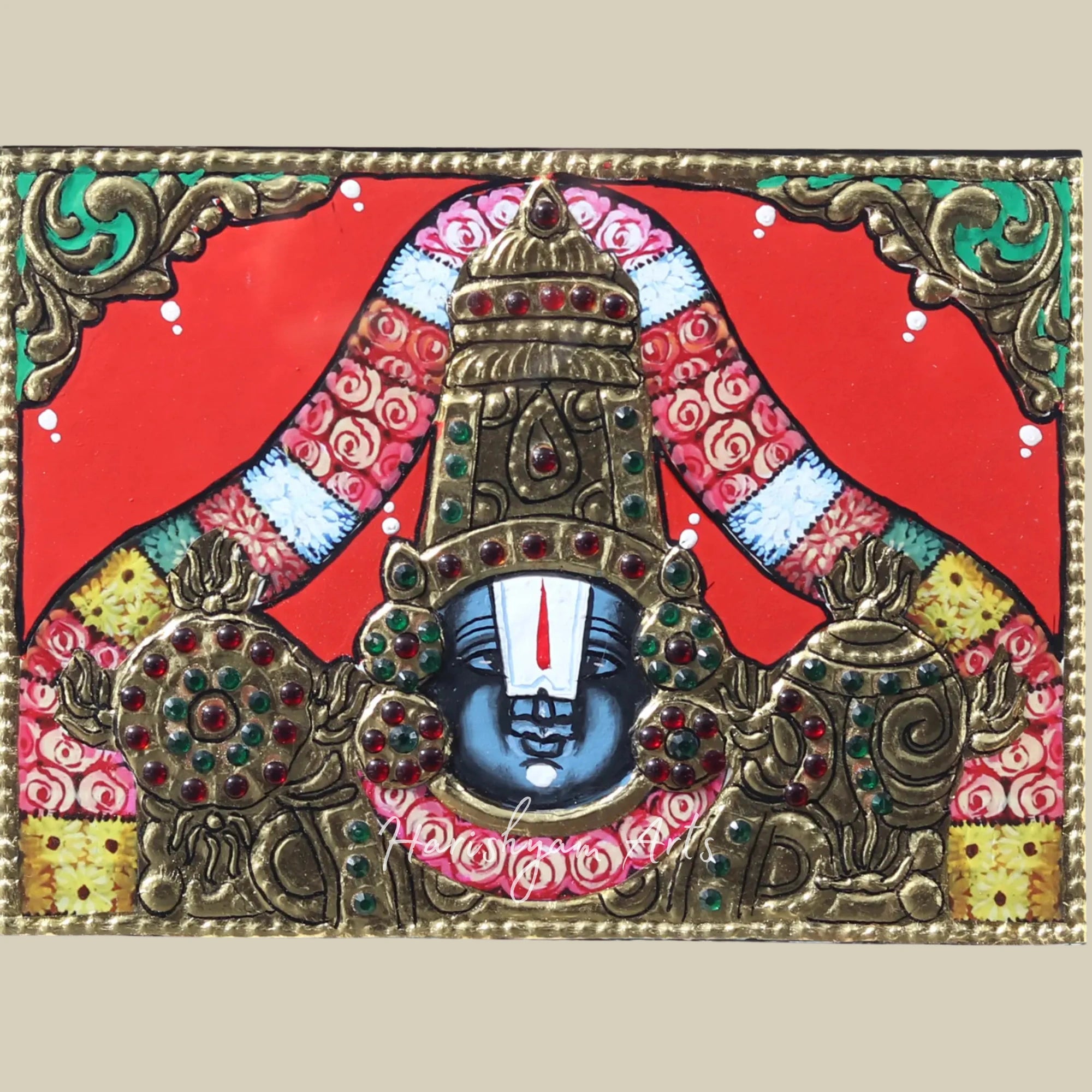 10" Sacred Tirupati Balaji Venkateshvara Tanjore Painting for Temple Décor