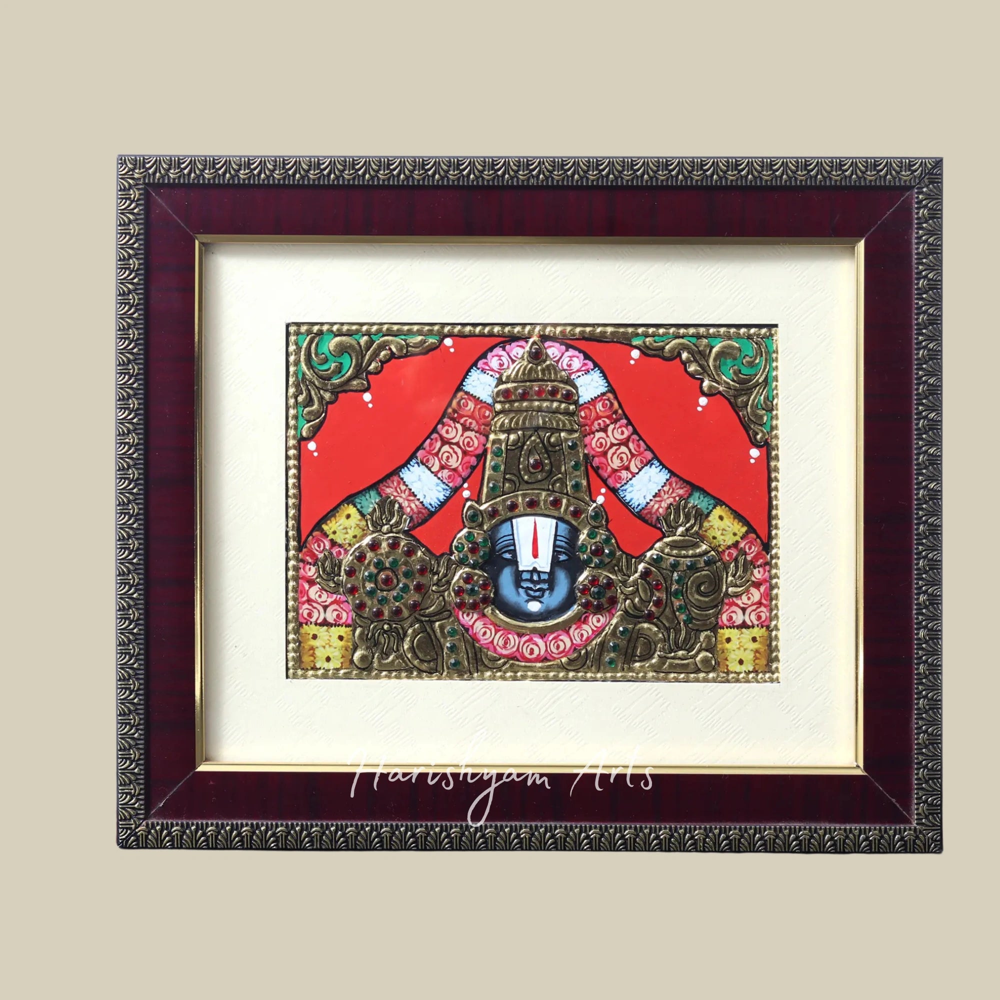 10" Sacred Tirupati Balaji Venkateshvara Tanjore Painting for Temple Décor