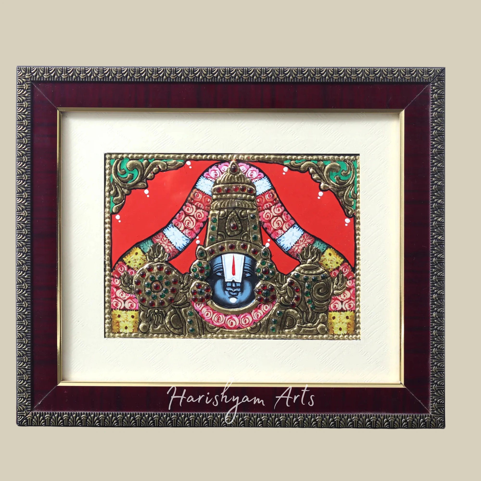10" Sacred Tirupati Balaji Venkateshvara Tanjore Painting for Temple Décor
