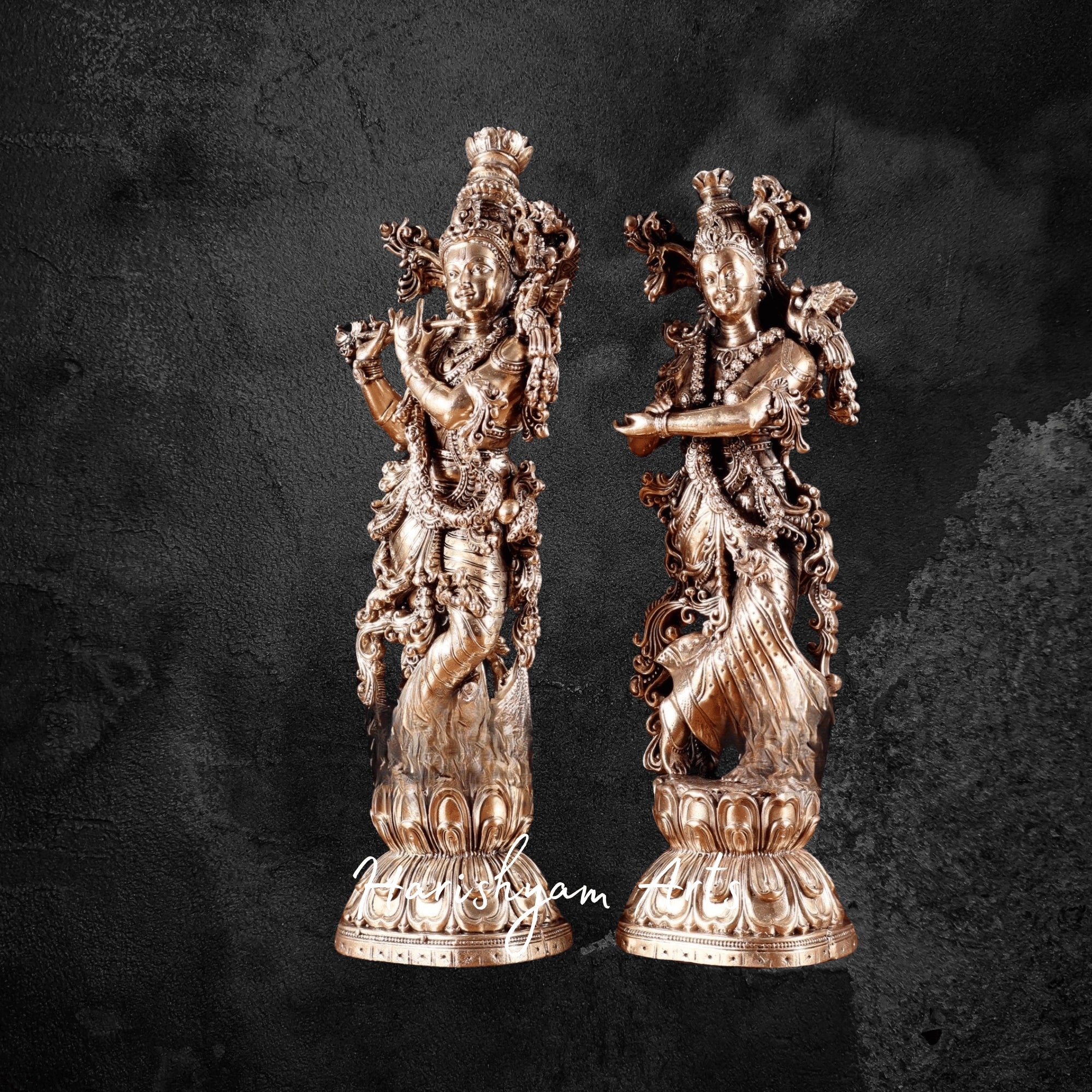 10" Superfine Radha Krishna Idol Set in Brass for Pooja Room