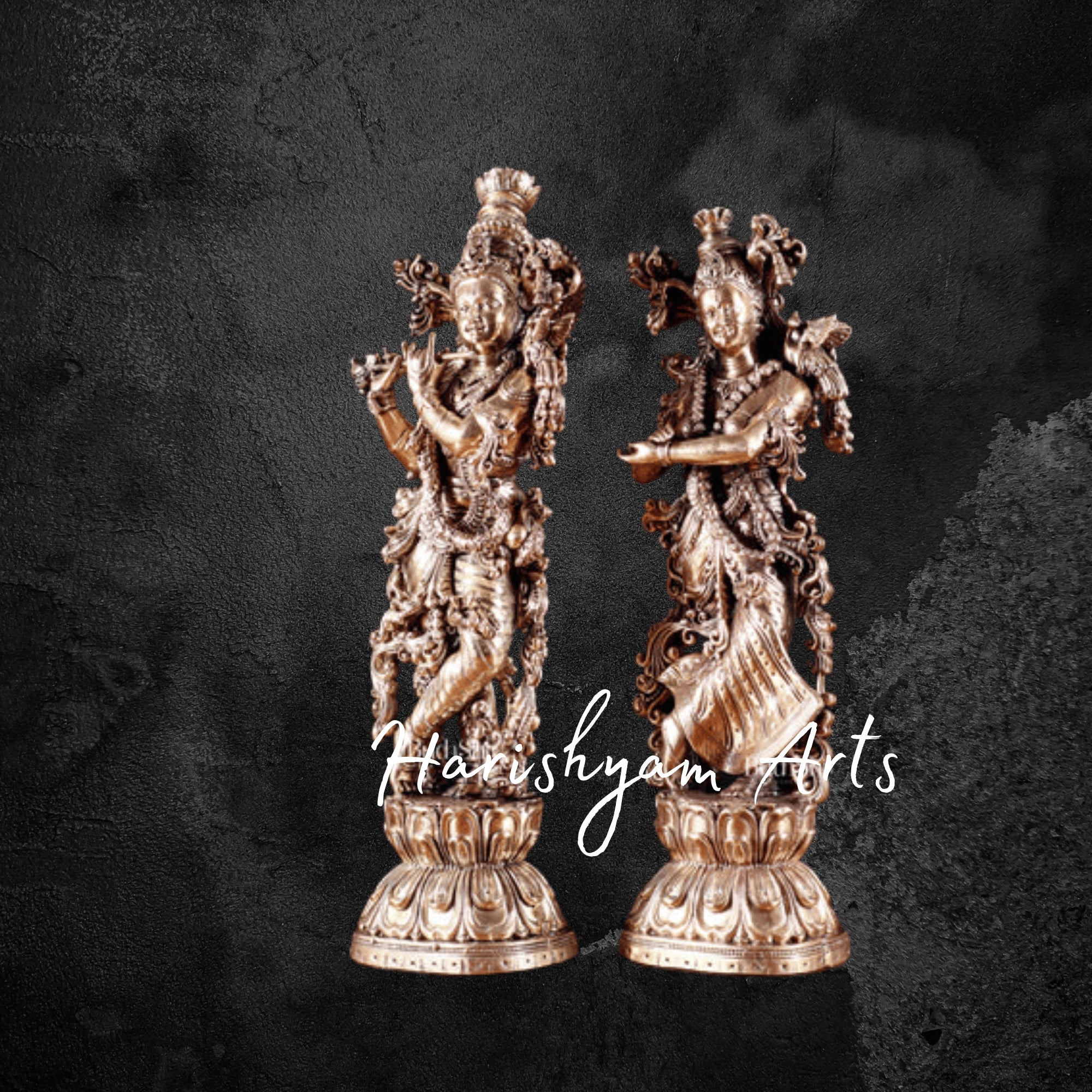 10" Superfine Radha Krishna Idol Set in Brass for Pooja Room