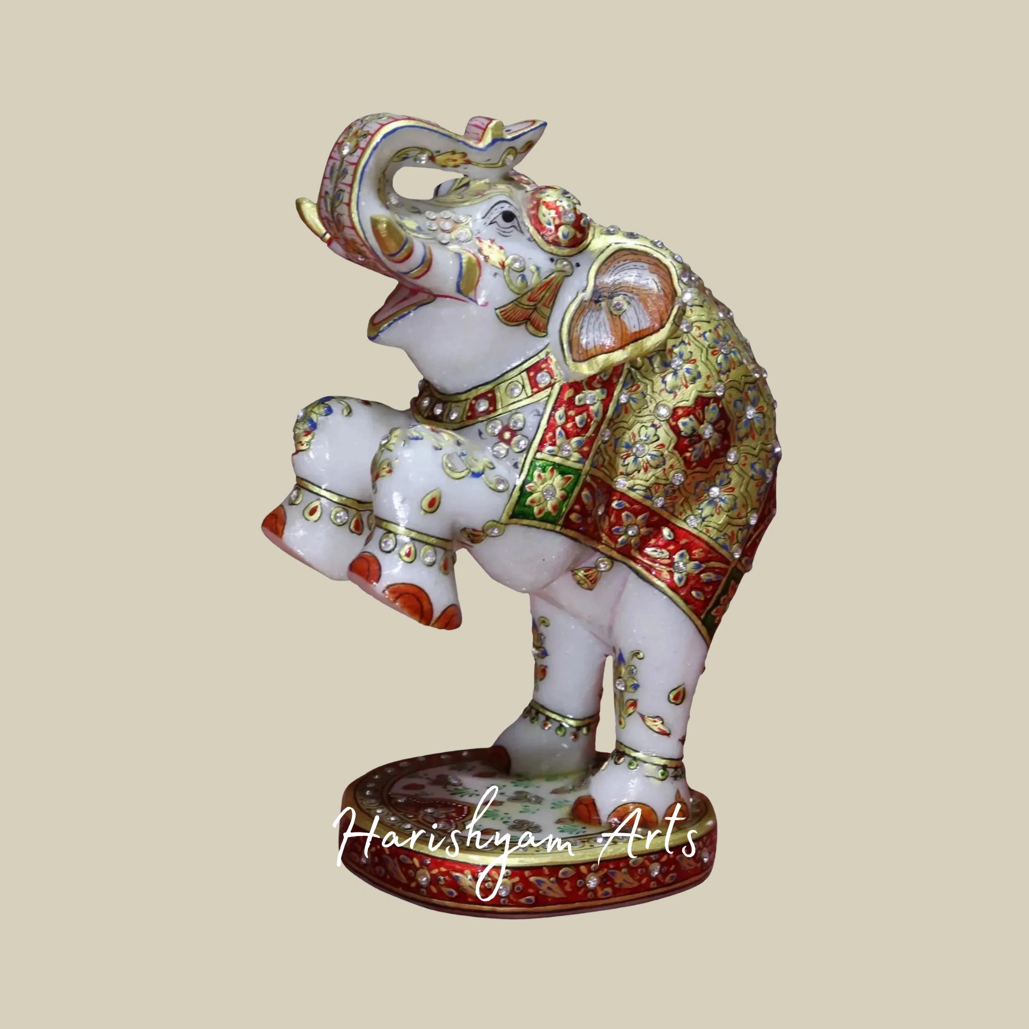 10" Traditional Meenakari Work White Marble Elephant Figurine Handmade Craft