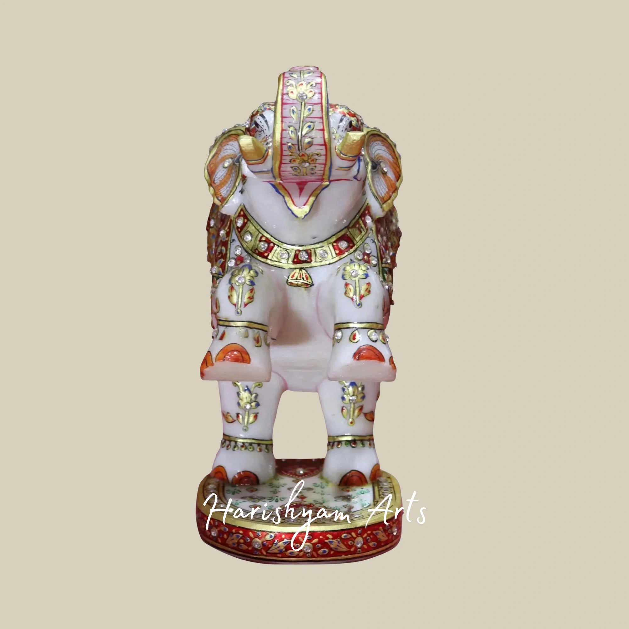 10" Traditional Meenakari Work White Marble Elephant Figurine Handmade Craft