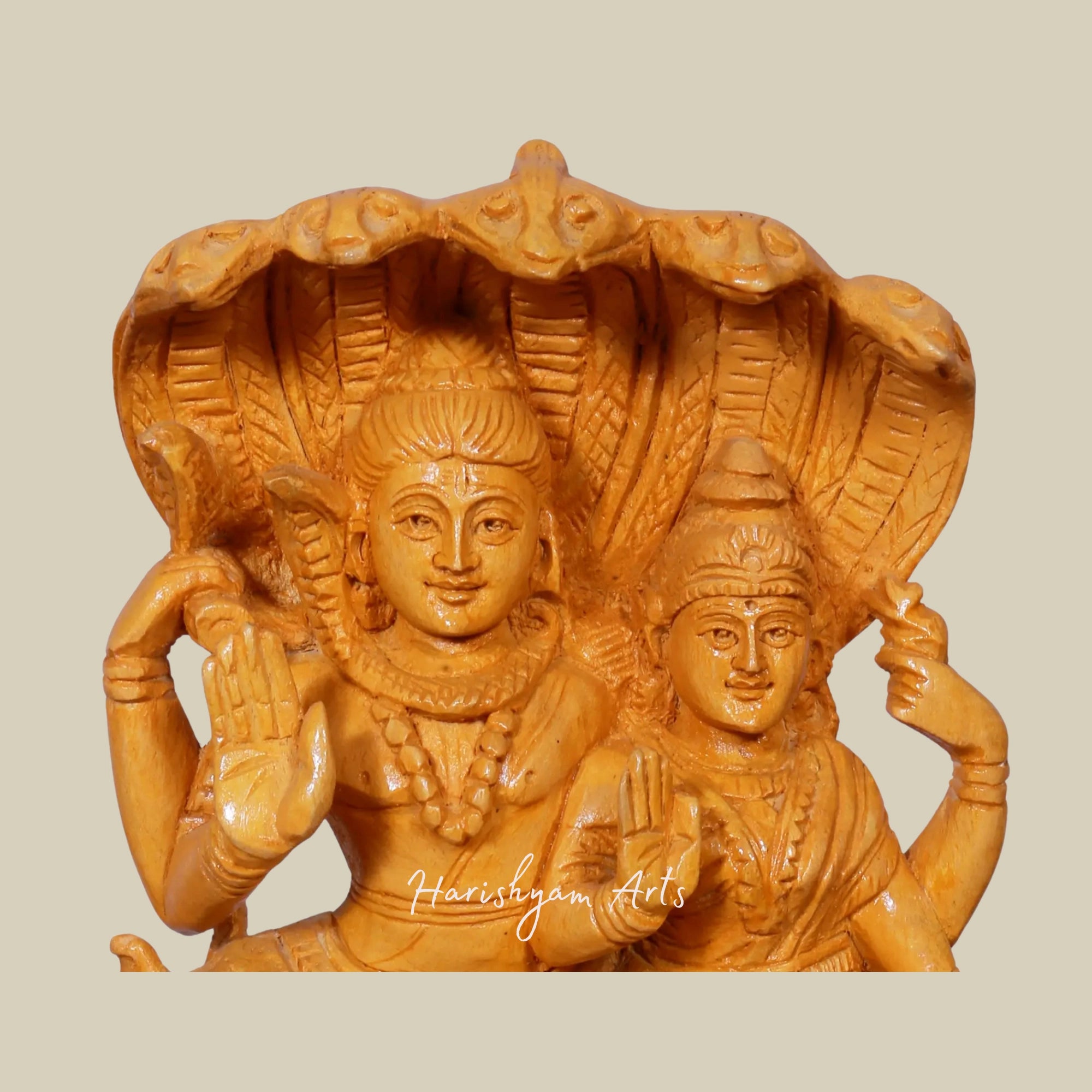10" Siva Parvati Wooden Statue Seated on Snake Throne Handcrafted Wooden Idol for Home1
